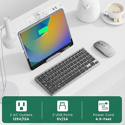 Miniatura 5 de Mesita de noche de 27 pulgadas de ancho, mesita de noche grande de madera con 2 cajones, mesita de noche LED con estación de carga y cajón