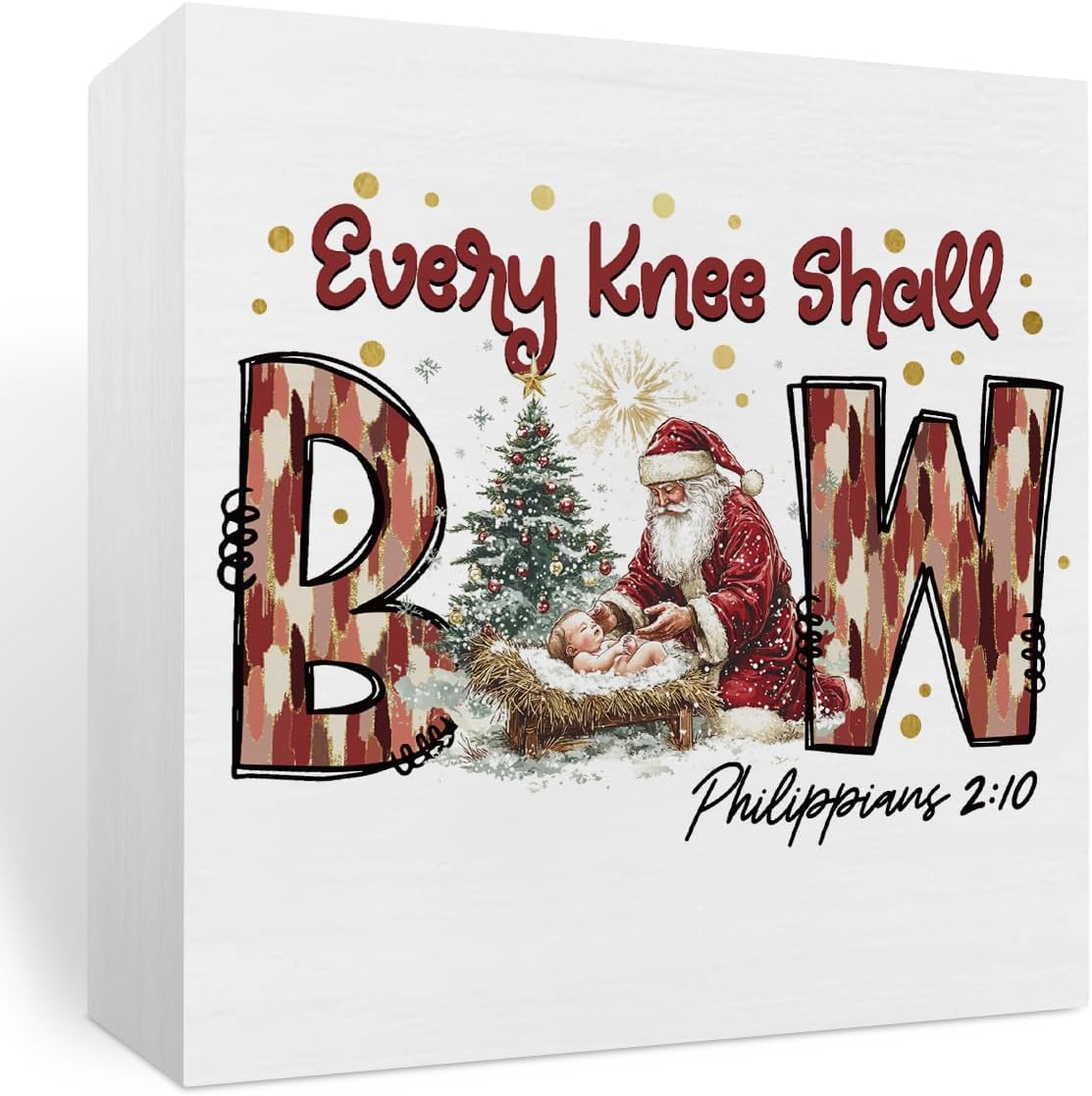Christmas Decorations, Christian Christmas Decorations Indoor, Xmas Tree Nativity Scene Baby Jesus Wooden Box Sign Gifts for Friends Family Home Bedroom Living Room Office Halloween Desk Decor