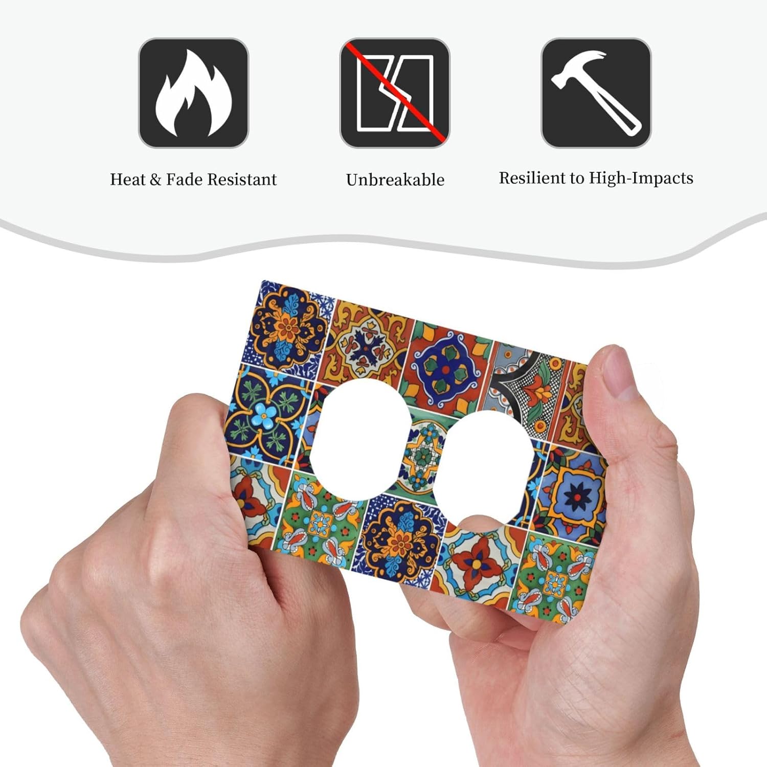 Decorative Outlet Covers Blue Red Telavera Tile Style 1 Gang Duplex Light Switch Cover Plate Unique Wall Plates for Electrical Outlets Switch Plate Covers for Bathroom Kitchen Decor