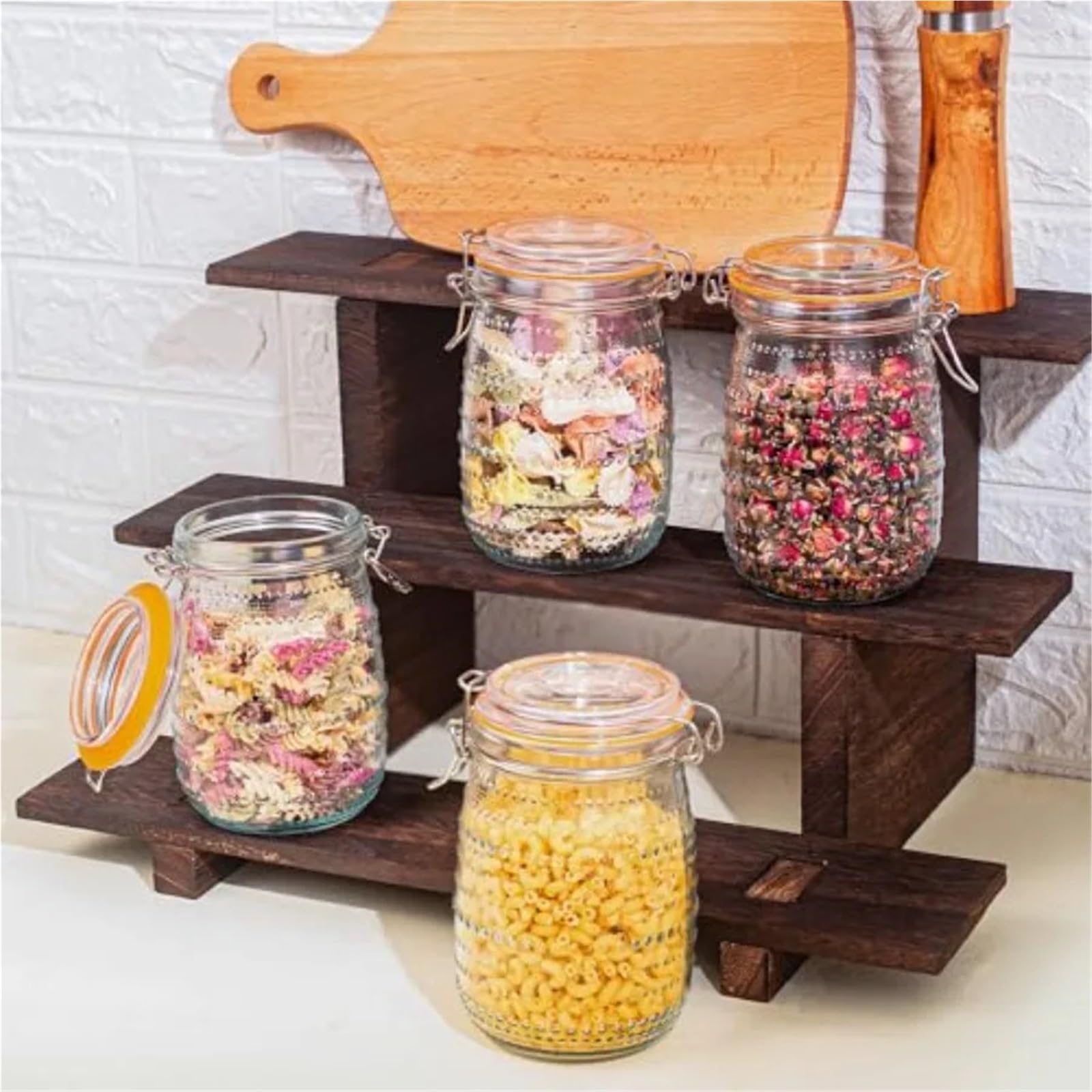 Paquete de 6 tarros cristal con tapas herméticas, conservas boca ancha superiores Clip for almacenamiento cocina, ensalada encurtida para Cocina