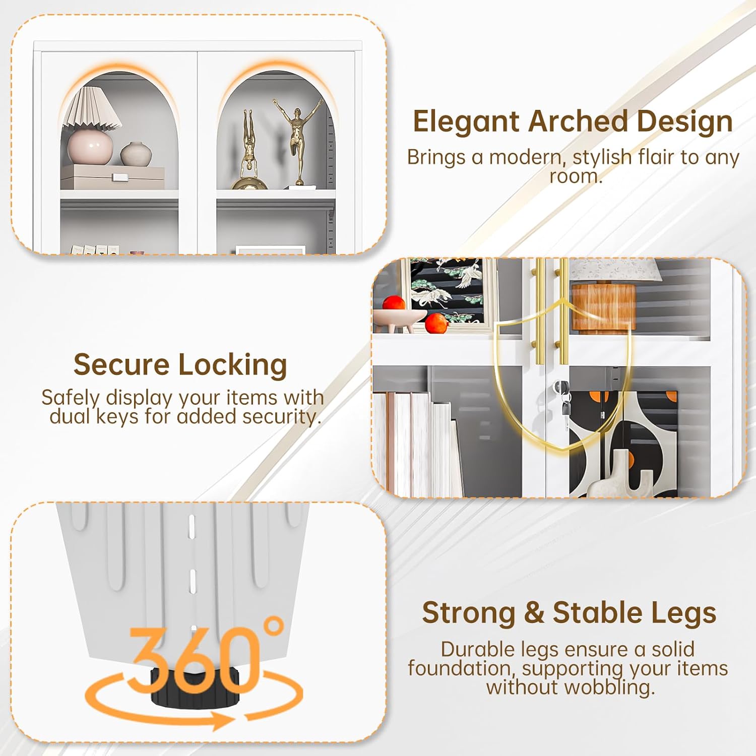 61" H Locking Display Cabinet with Glass Door, Tall Storage Cabinet with 3 Adjustable Shelves, Metal Curio Cabinet Multi-Purpose Display Case for Collectibles Living Room/Bedroom/Kitchen/Bar