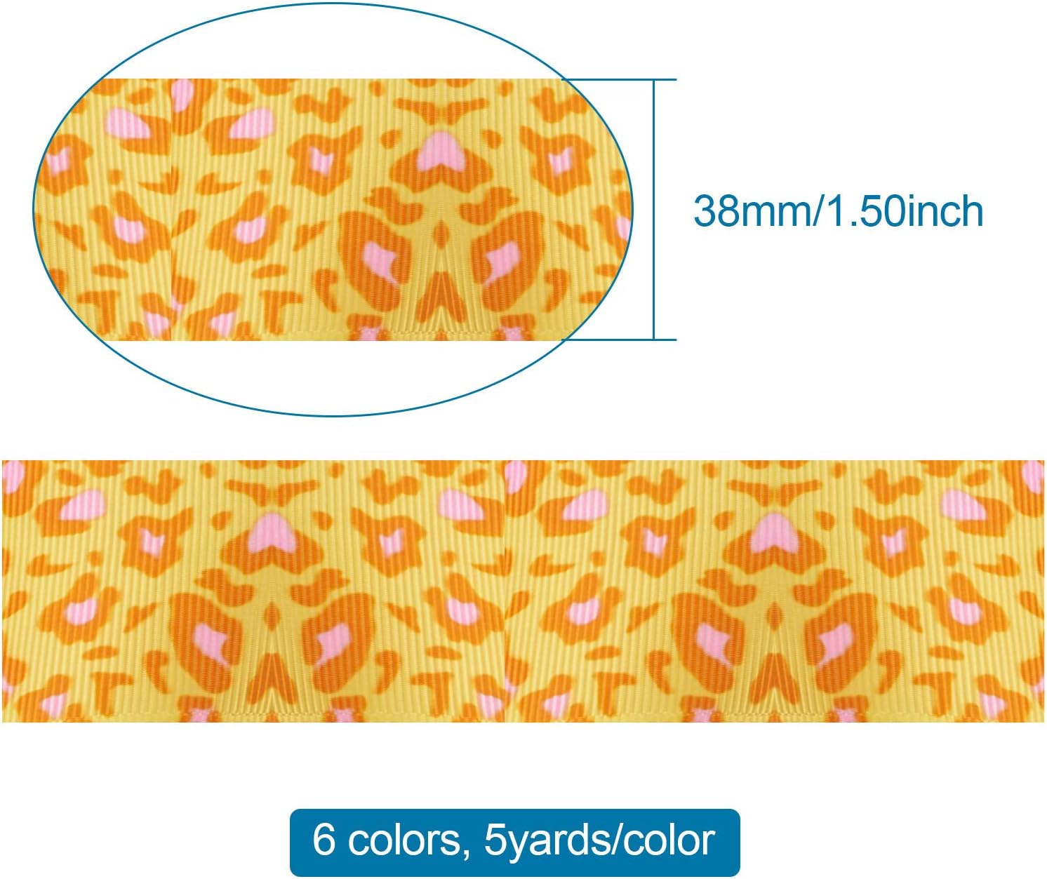 Beadthoven 30 Yards 1-1/2 Inch Wide Leopard Grosgrain Ribbon 6 Colors Animal Cheetah Print Craft Ribbon for Headbands Hair Bows Party Gift Wrapping Sewing - Image 3