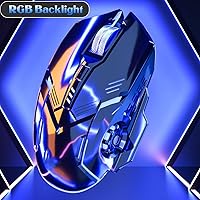 Vista 4 de Ratón para juegos con cable, mouse USB ergonómico 1200 1800 2400 3600 DPI, mouse silencioso con cable para computadora con retroiluminación RGB, 6