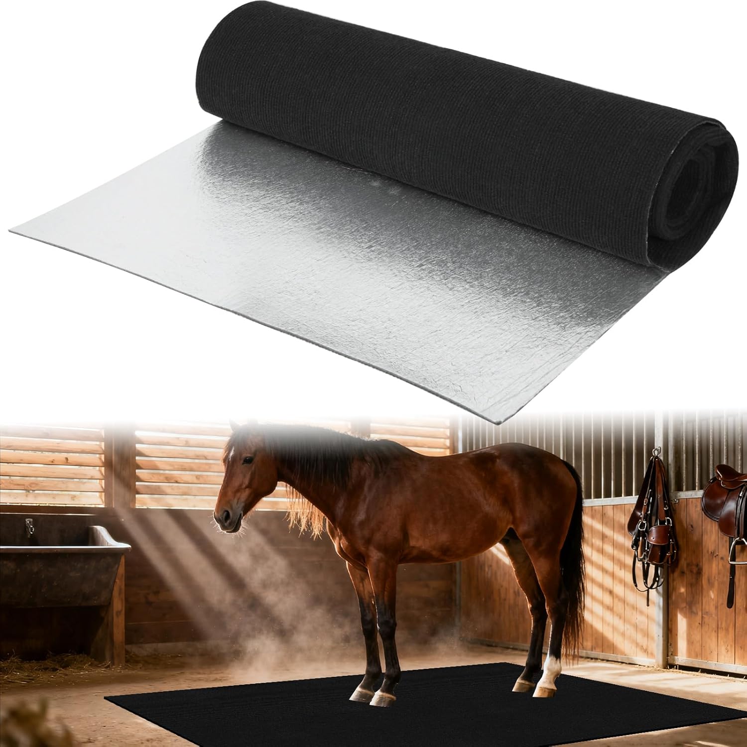 4x6 Ft Horse Stall Mat, Stable Mat for Horses Back with Adhesive Design Mat Backing Moisture Absorbent Easy to Clean for Horses Livestock Stables Barns Kennels Garages
