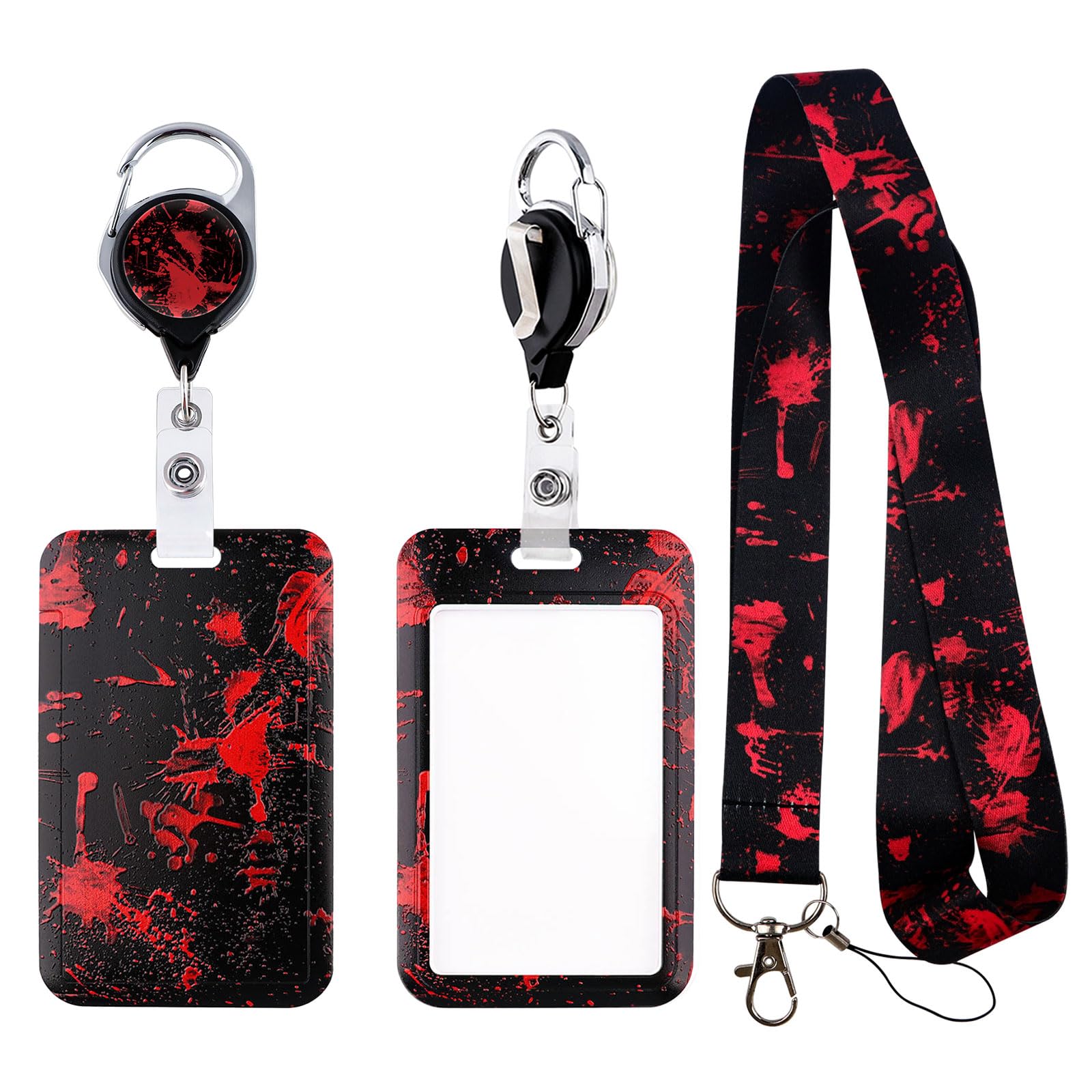 BKBKAAK Cool Lanyards for ID Badges, Black and Red Badge Holder with Lanyards & Retractable Badge Clip, Horror Blood Lanyard with Keychain for Men,