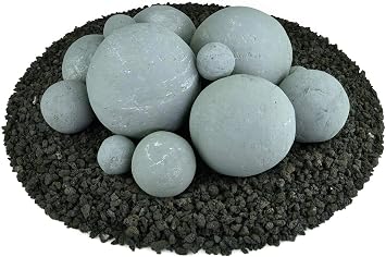Ceramic Fire Balls | Mixed Set of 13 | Modern Accessory for Indoor and Outdoor Fire Pits or Fireplaces Brushed Concrete Look | Pewter Gray