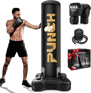 JUOIFIP Freestanding Heavy Boxing Bag with Stand & Gloves - Inflatable Punching Bag for Adults Teens MMA Home Gym Training