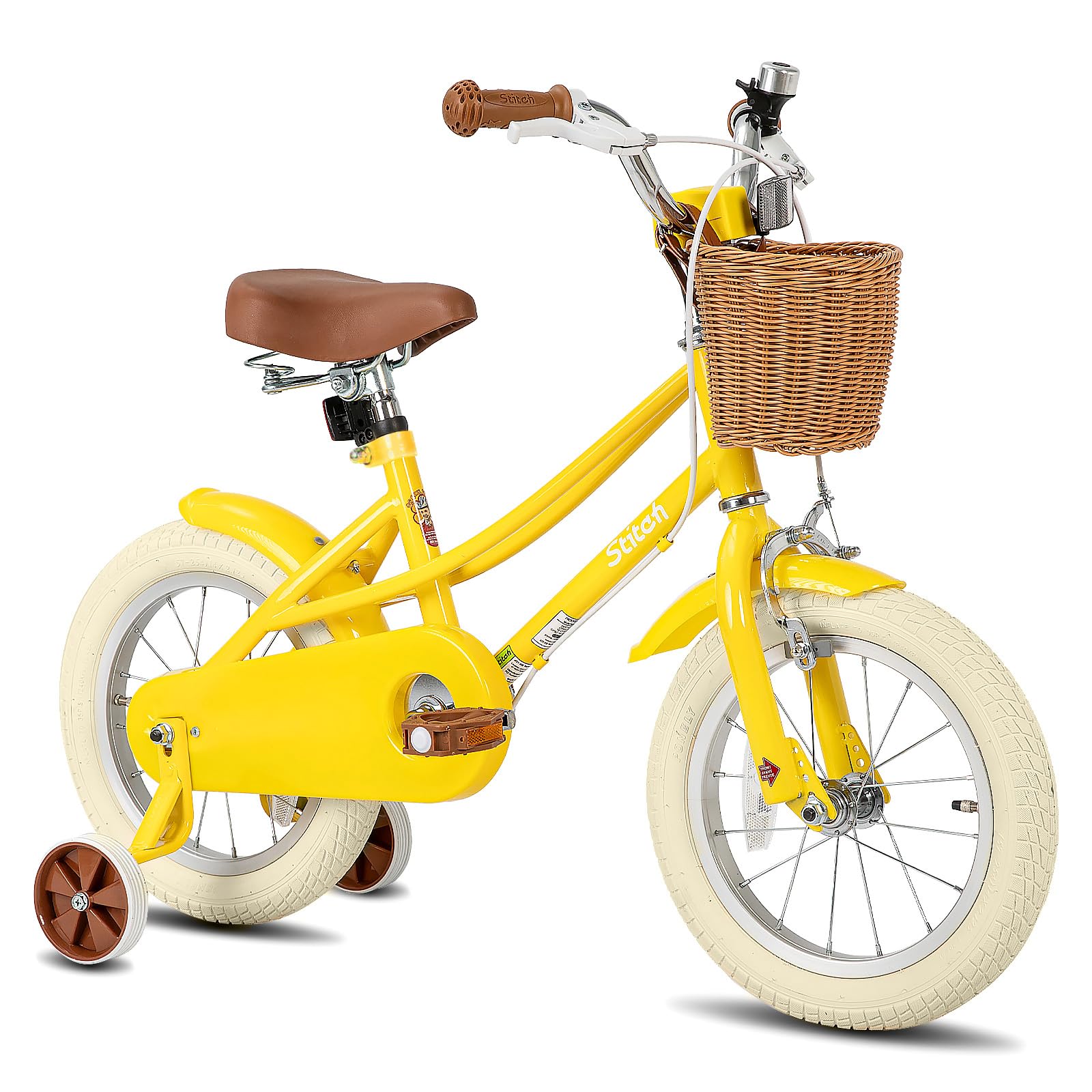 STITCH 14 inch Kids Bike for 3-5 years Girls, 14 Inch Girls Bike with Sstabiliser & Basket, children' Bicycle Yellow