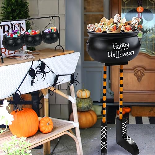 Miniatura 1 de Decoración de Halloween  Cuenco grande de golosinas con patas de brujas  con juego de 3 cuencos de caldero de brujas para servir en el estante