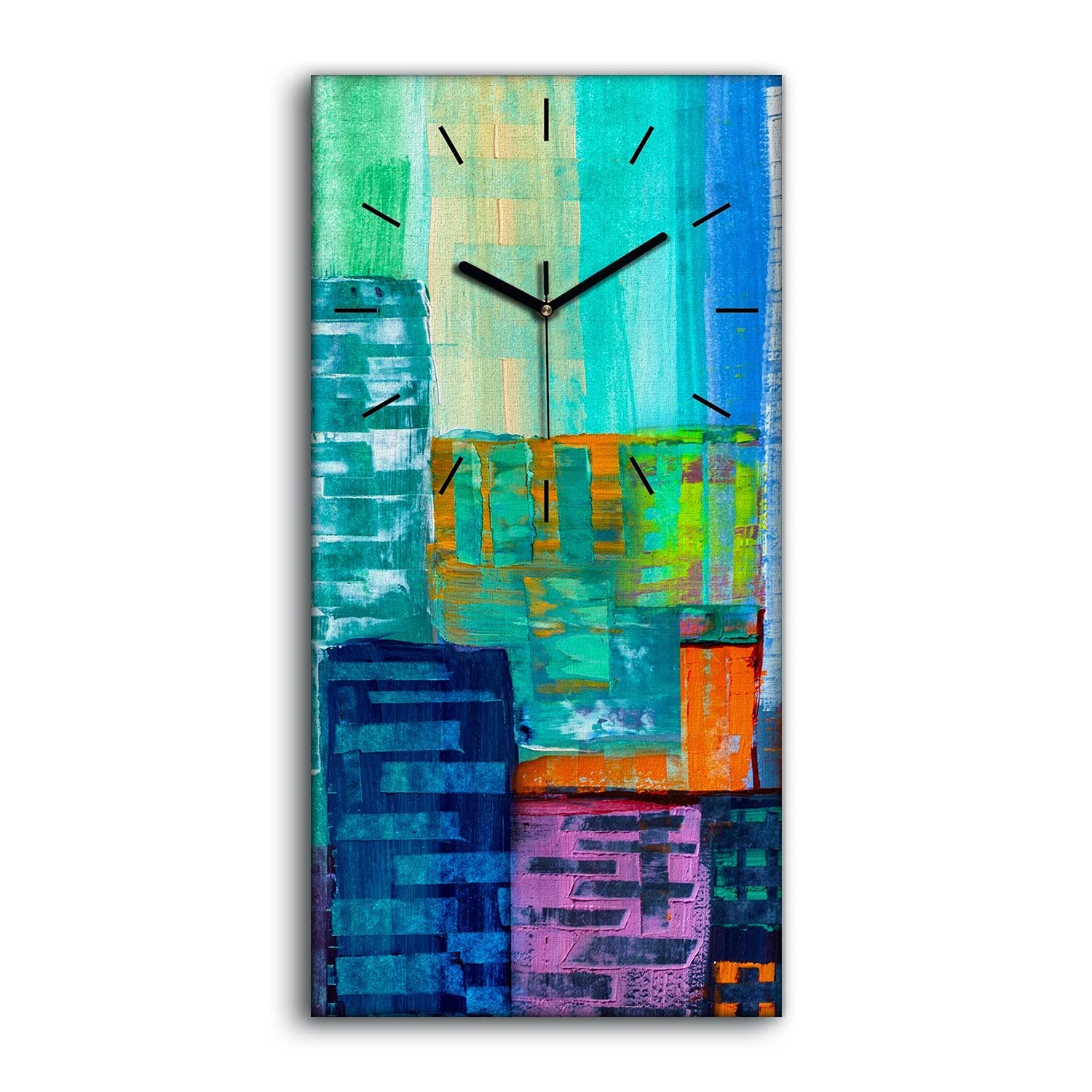 Horloge sur Toile 30x60cm Ville de Colore Tableau Mural Silencieux