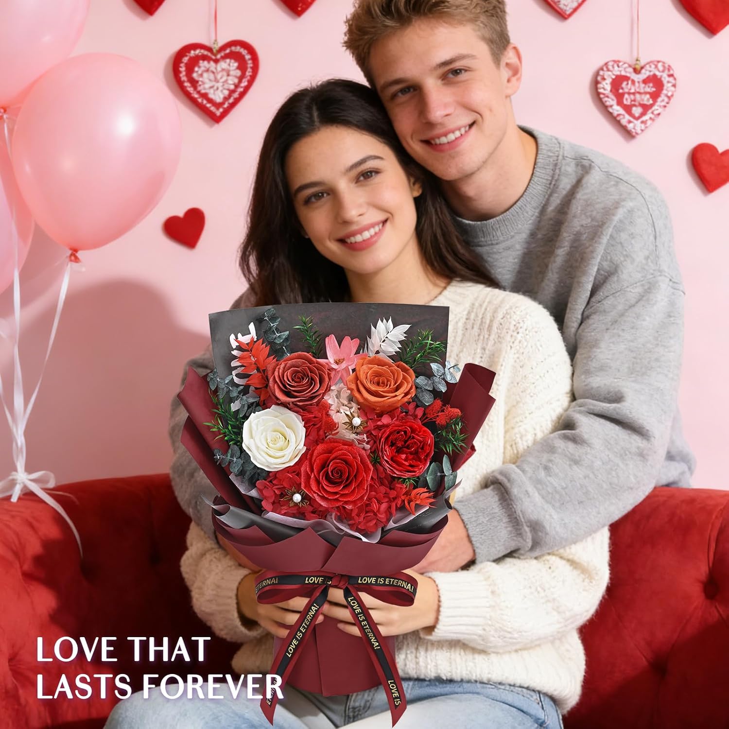 5 Pcs Glitter Red Preserved Roses Flowers Bouquet, Forever Rose Flowers for Delivery, Valentines Day Gifts for Her Women, Long-Lasting Red Roses with Vase Gift Box, Forever Flowers for Wife Mom - Image 7