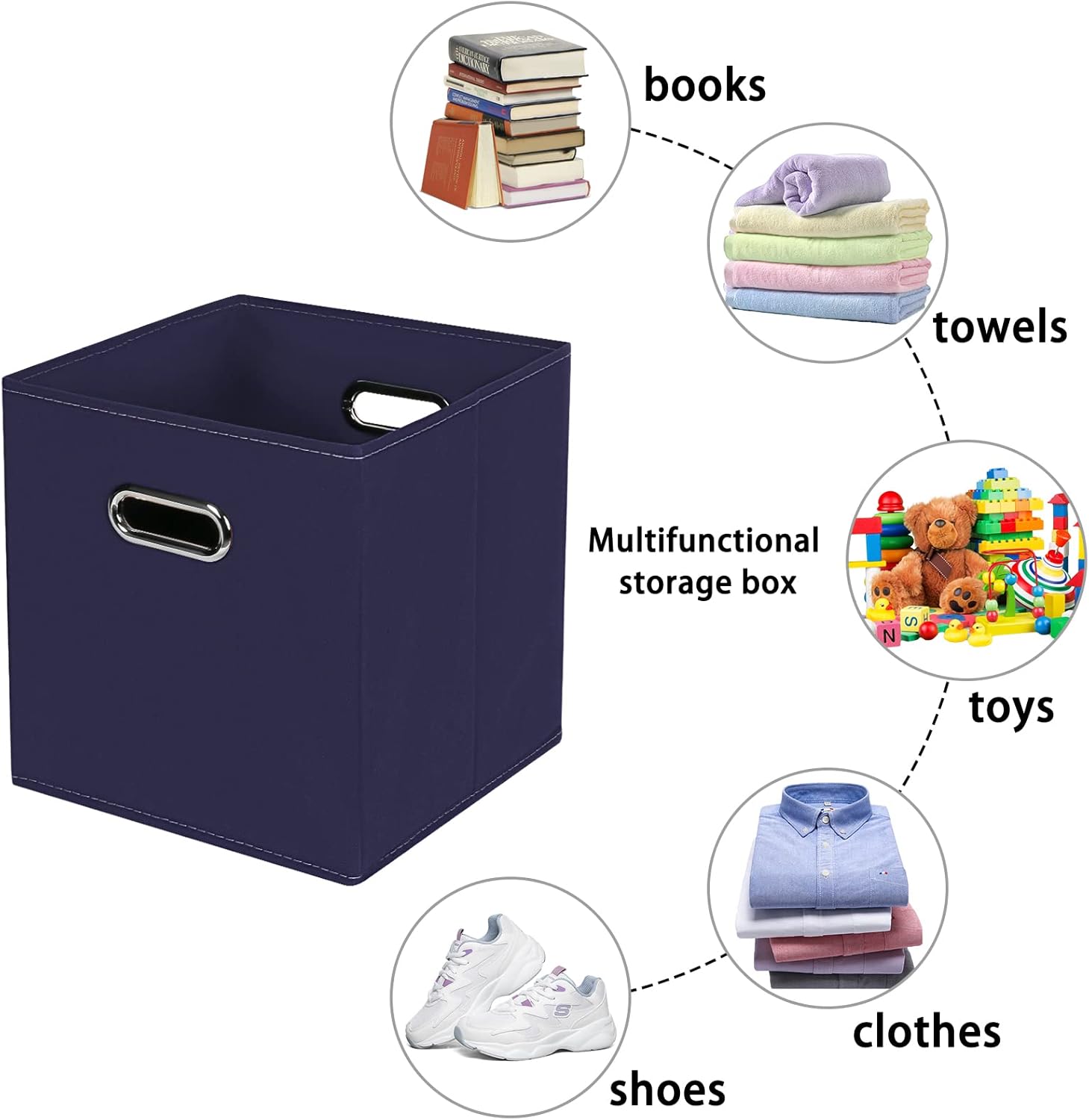 Fabric storage bins Cubes, Fabric Cube Organizer with Handle, Foldable Cube Bins for Cloth or Accessary Storage, 11x11x11, Set of 8, (Navy Blue)