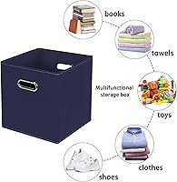 Vista 3 de Contenedores de Almacenamiento de Tela Azul Marino, 11x11x11, Juego de 6, Contenedores Cúbicos Plegables para Almacenamiento de Ropa o Accesorios