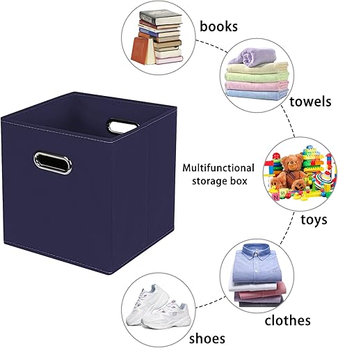 Miniatura 3 de Contenedores de almacenamiento de tela azul marino, 11 x 11 x 11 pulgadas, juego de 6, cubos plegables para almacenamiento de tela o accesorios
