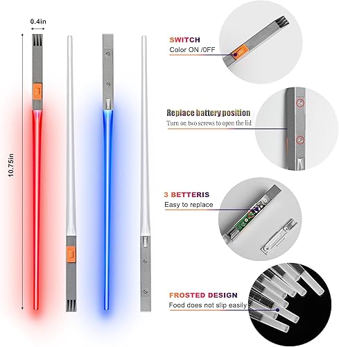 Miniatura 3 de Palillos de sable de luz con luz LED, palillos de sable de luz brillante, palillos reutilizables de sables de luz para sushi, juego de 2 pares (azul