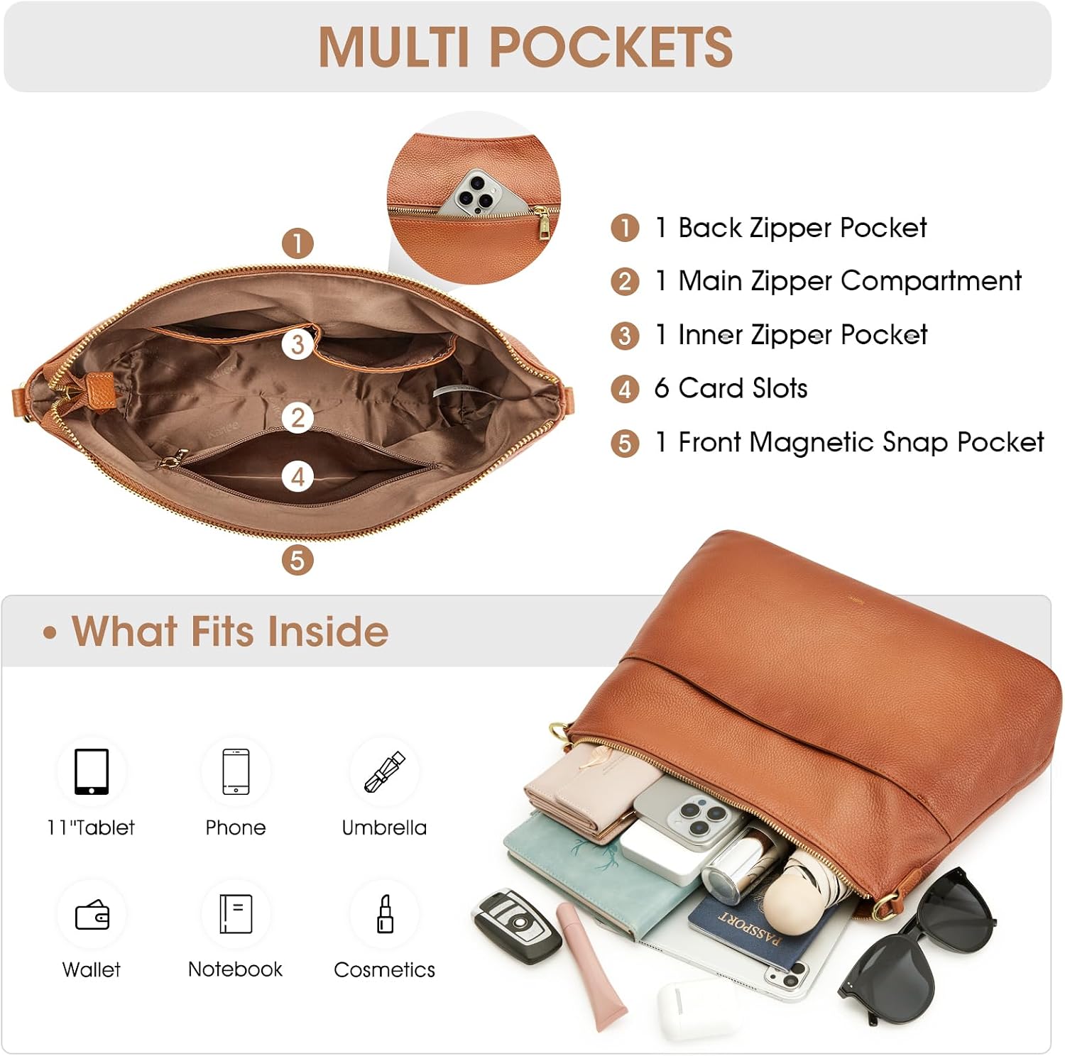 Kattee Leather Hobo Crossbody Bags for Women with 2 Straps