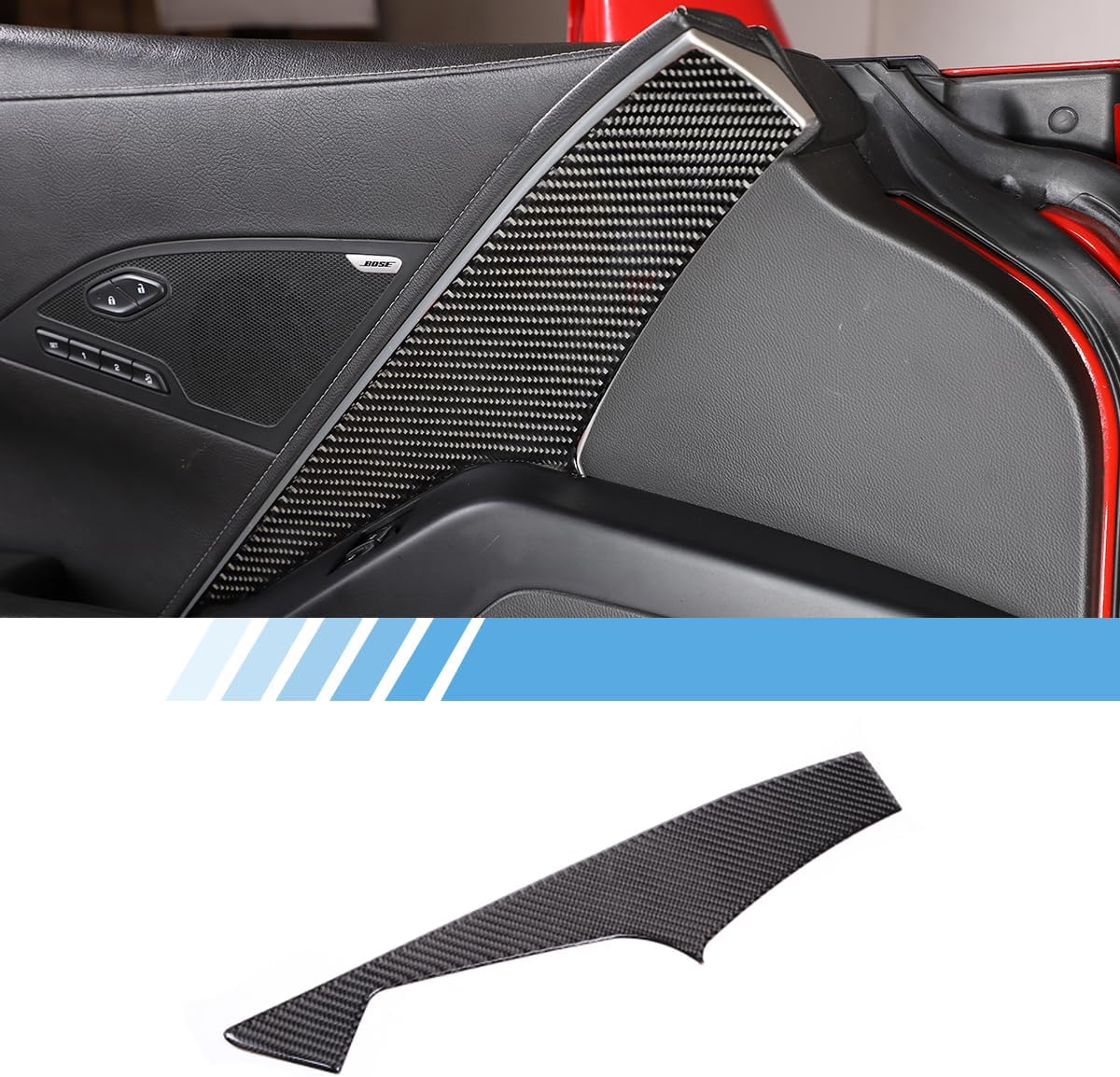 Car Main Driver's Inner Door Panel Trim Sticker,Fit for Chevrolet Corvette C7 2014-2019 Real Soft Carbon Fiber Auto Decoration Accessories (Black Carbon Fiber)