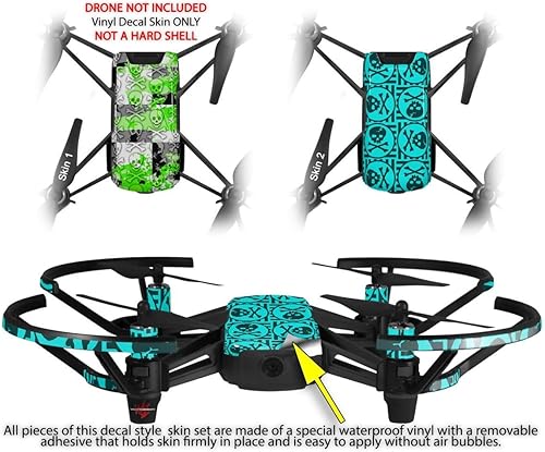 Miniatura 2 de Paquete de 2 calcomanías de piel para DJI Ryze Tello Drone Checker Skull Splatter Green Drone no incluido
