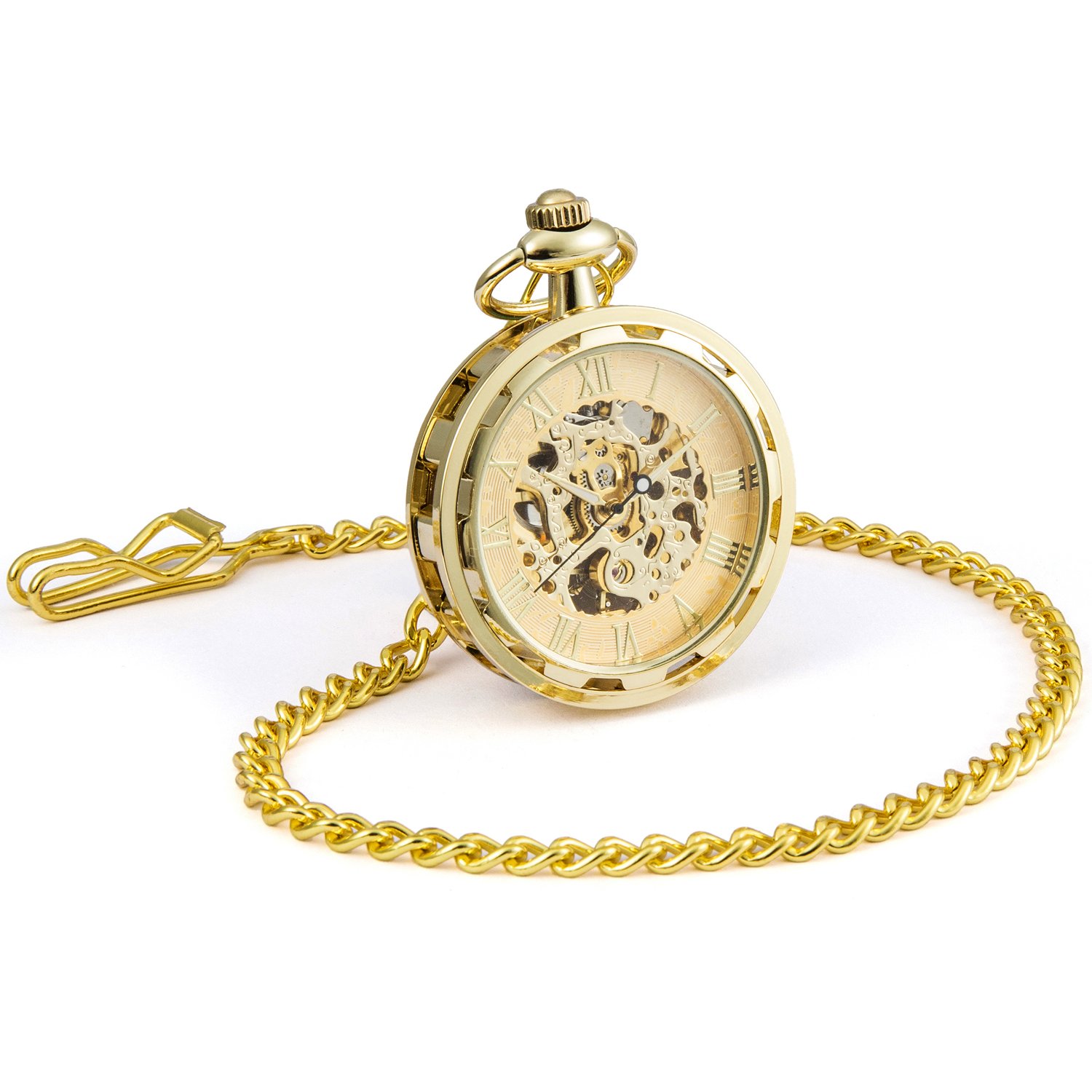 SEWOR Nouveau Design Unique Face à la Main mécanique Vent Montre de Poche complète Sliver