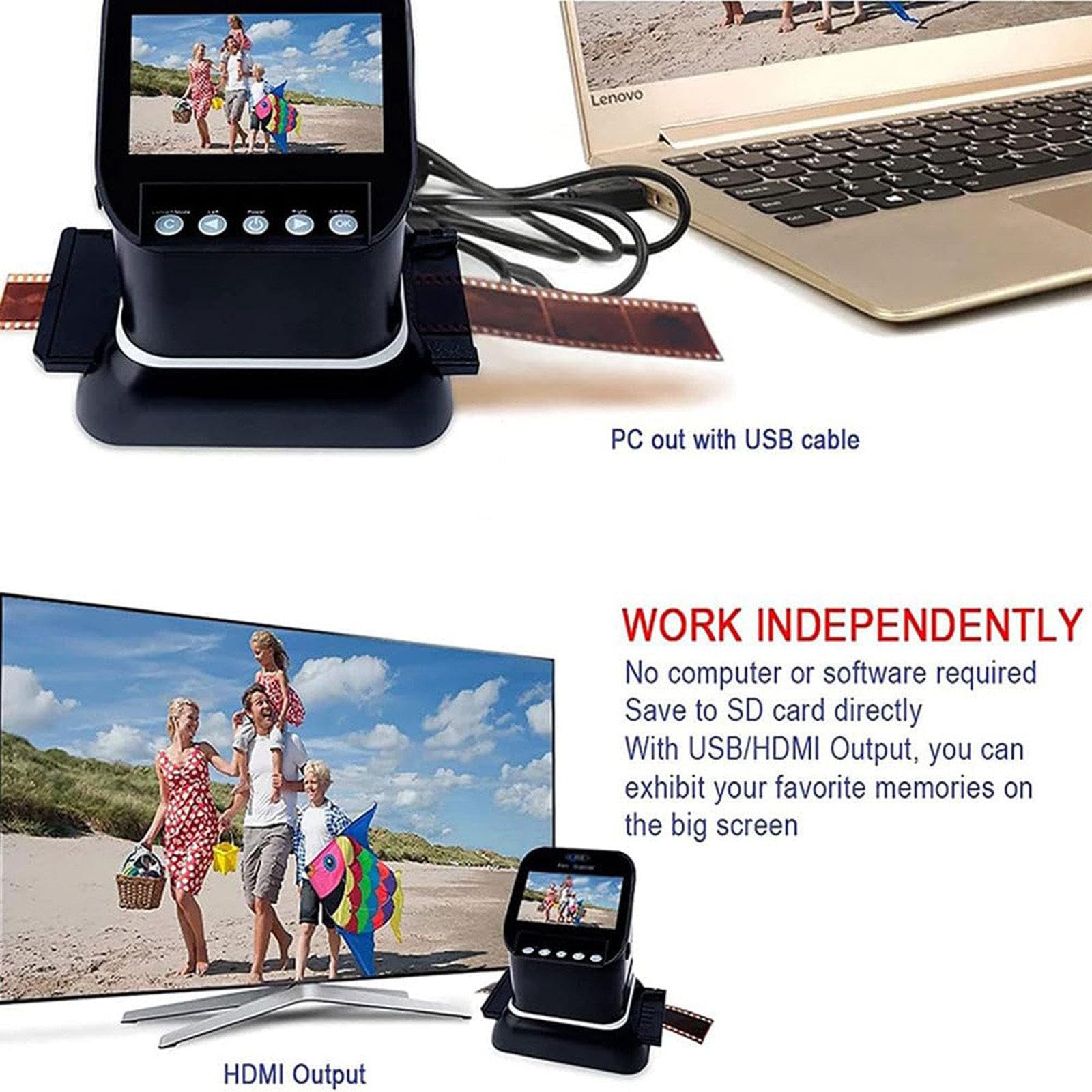 Scanner per diapositive USB/SD + schermo LCD da 4,3'', scanner per pellicole ad alta risoluzione - 22 milioni di alta definizione, converte negativi/diapositive da 120/135/126/127 in JPEG digitale