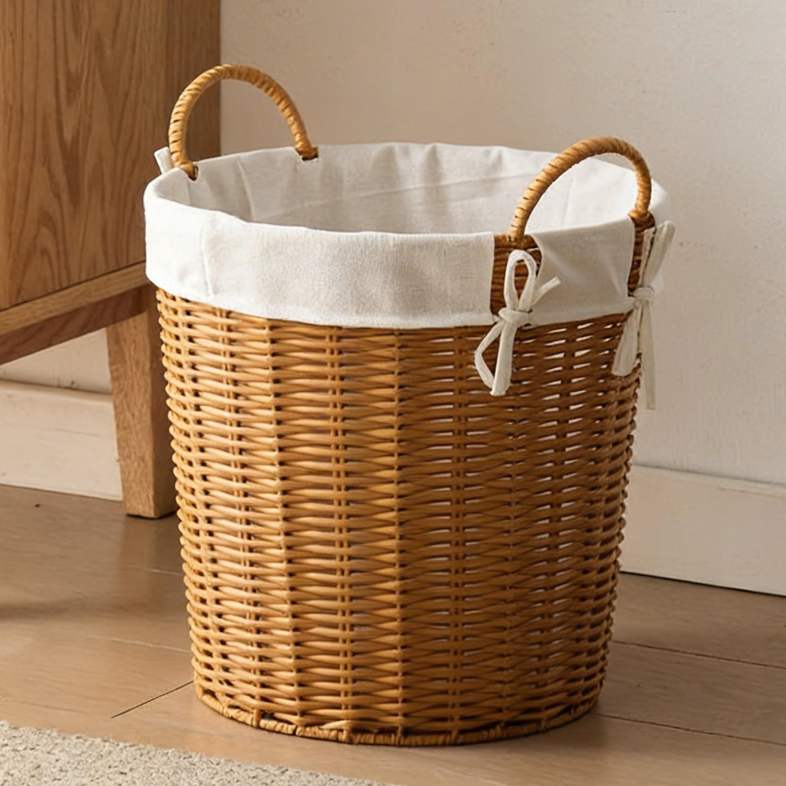 Imitat - Cesto portabiancheria portatile in rattan, 40,9 cm, con manici, ideale per bagno e camera da letto