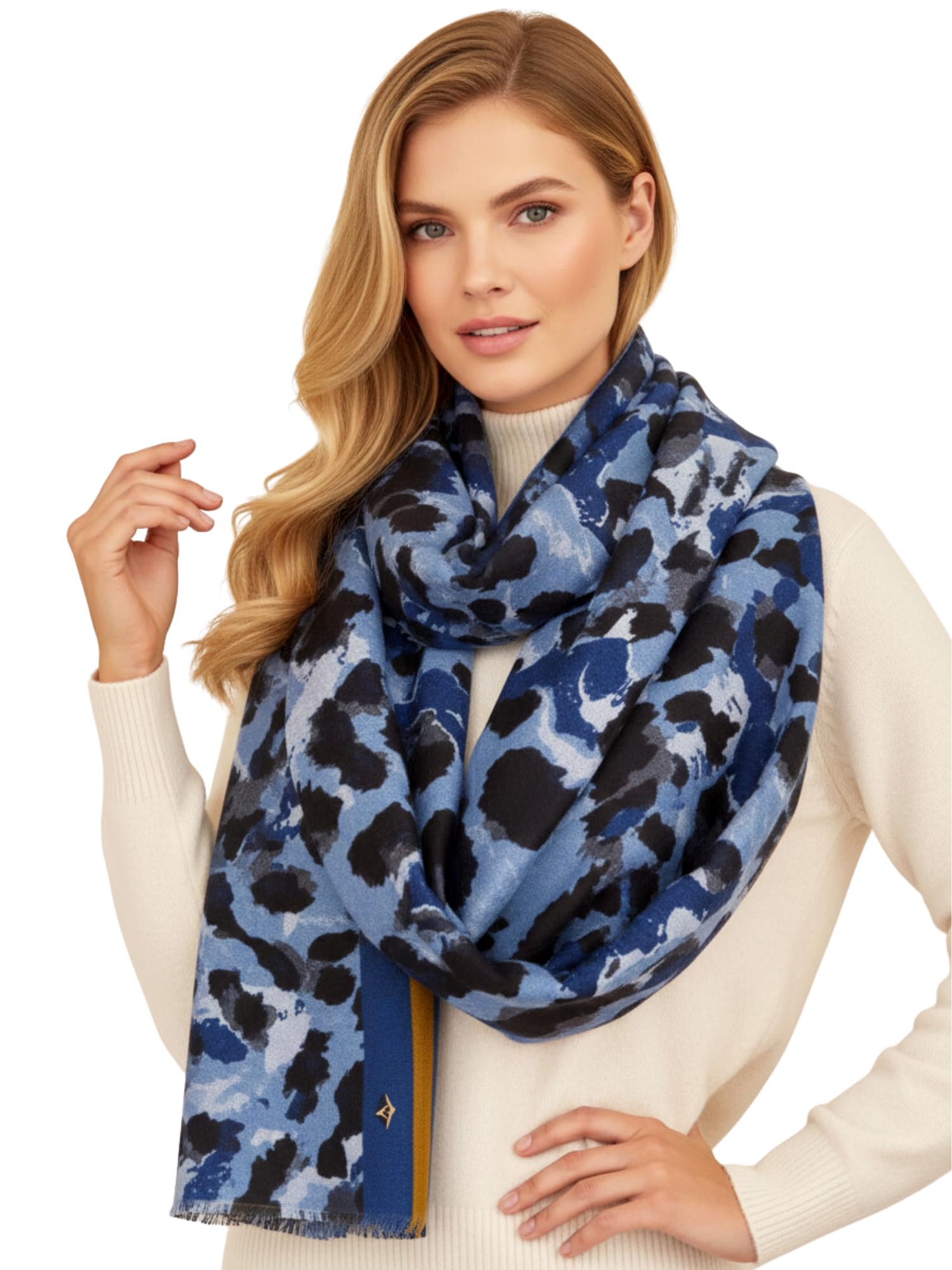 Women Animal Leopard Print Scarf - Ladies Scarves with Stripe, Leopard Print Gifts, Pashmina Shawl, Long Winter Wrap Wearable Blanket, Womens Neck Scarf Shawl Scarfs Animal (Cameo Leopard: Blue)