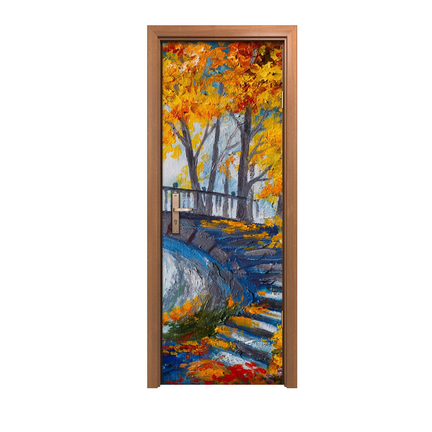 Autocollant de porte 70x200cm pont de rivière poster mural déco trompe l'oeil couloir