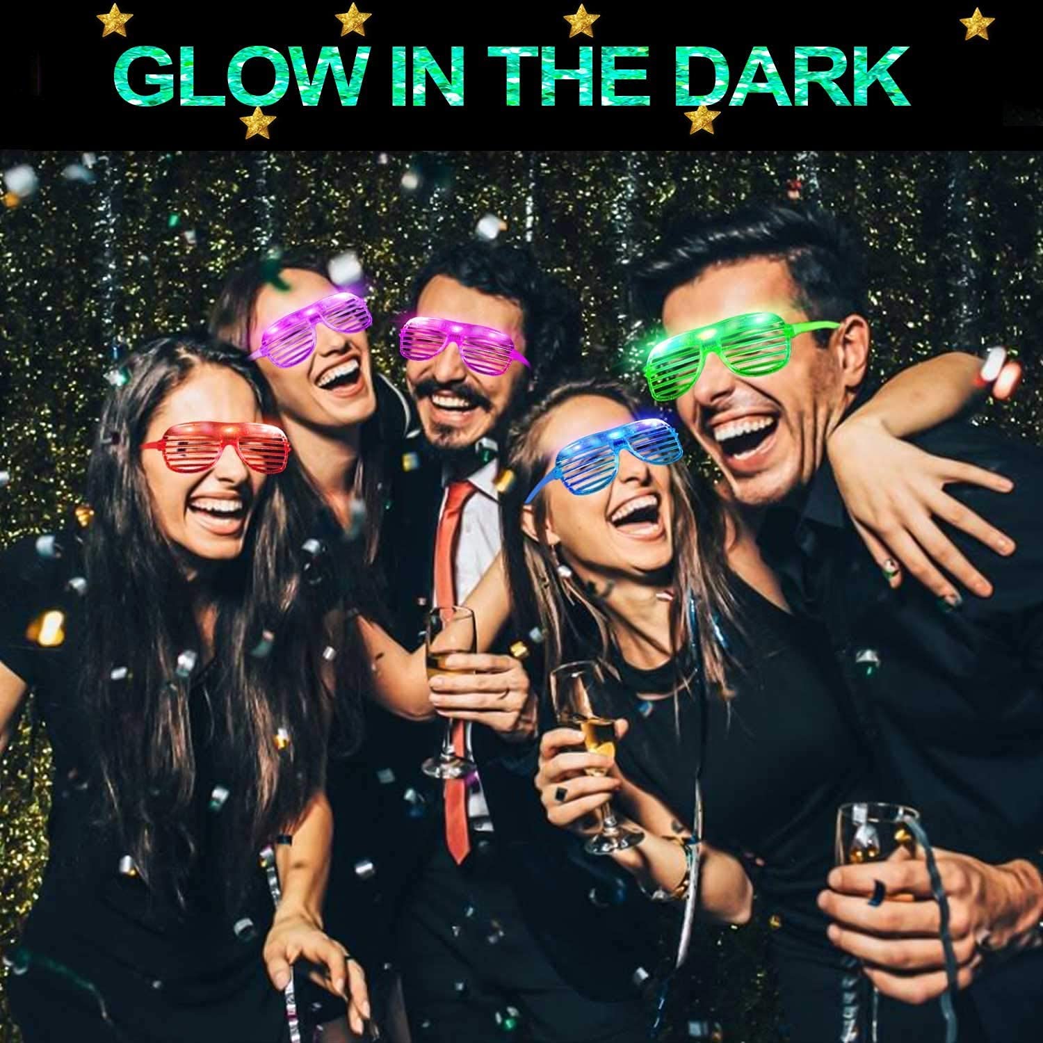 Okulary na imprezę dla dzieci, fluorescencyjne neonowe okulary, TTY 20 sztuk 5 kolorowych plastikowych okularów LED, świecące w ciemności Nowy Rok, artykuły imprezowe, prezenty, różowe, zielone,