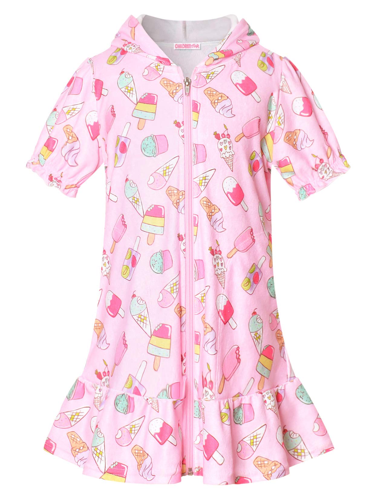 CHILDRENSTAR Girls Swim Coverups Terry Swimsuit Cover-Up Hooded Zip-Up Beach Robe