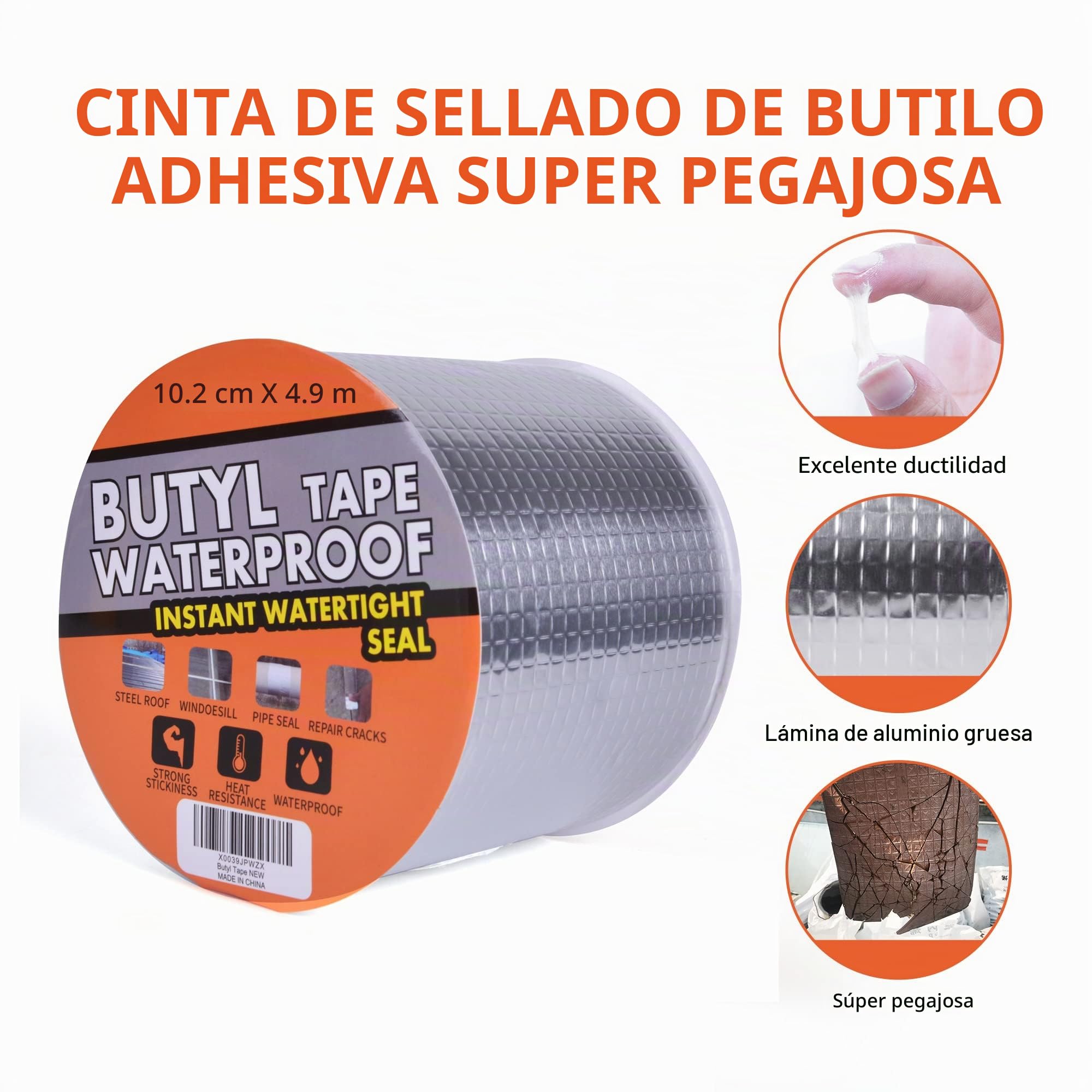 TAPEBEAR Cintas De Butilo Impermeable, 100mm x 5m Cinta De Para Reparación Autoadhesiva, Aluminio Cinta Butilica, Para Caravanas, Techo, Ventana, Ruptura De Tuberías, Goteras, Grietas
