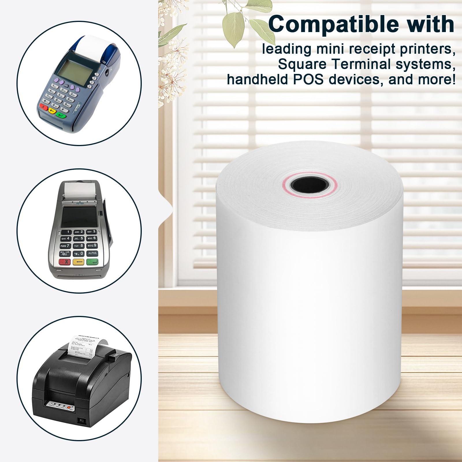 (150 rollos) papel térmico para recibos de 2 1/4 x 85 pulgadas, rollos de papel para máquina de tarjetas de crédito sin BPA para sistemas POS, compatible con Square Terminal, Clover Flex y más