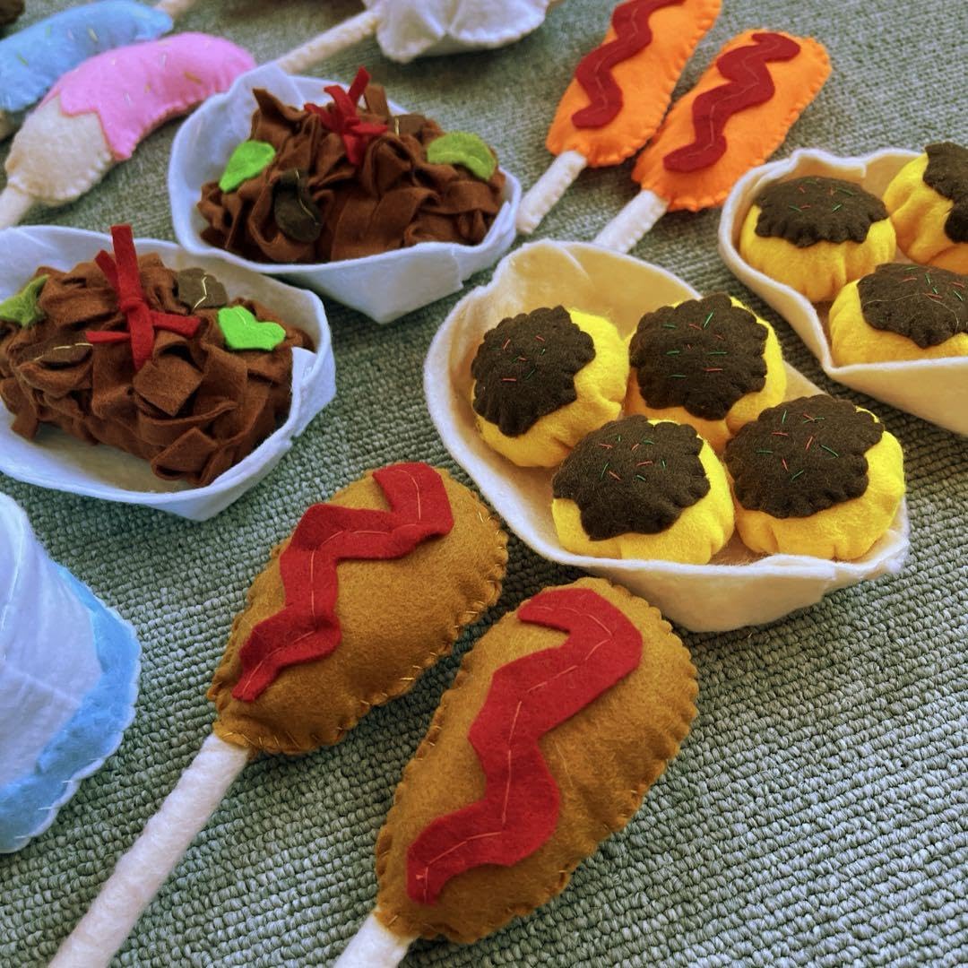 【受注生産】お祭りフード☆フェルトままごと 受注制作】フェルトおままごと☆お祭りフード(スタンド・鉄板