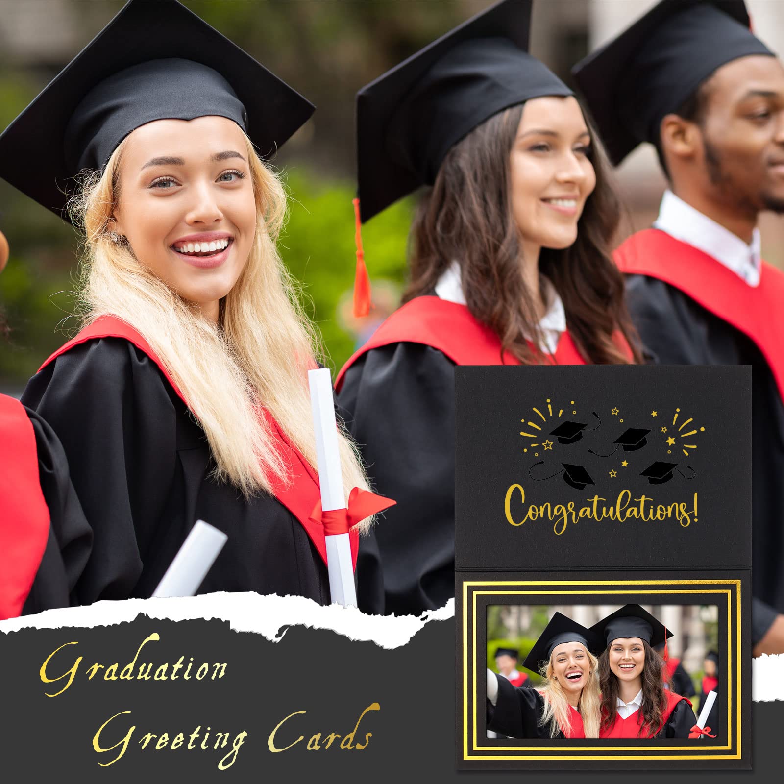 150 Pack Photo Folders Cardboard Picture Frame Photo Frame Note Cards Cardboard Photo Folders Paper Greeting Cards Photo Inserts for Portraits Christmas Wedding Graduation (Black and Gold, 4 x 6 Inch)