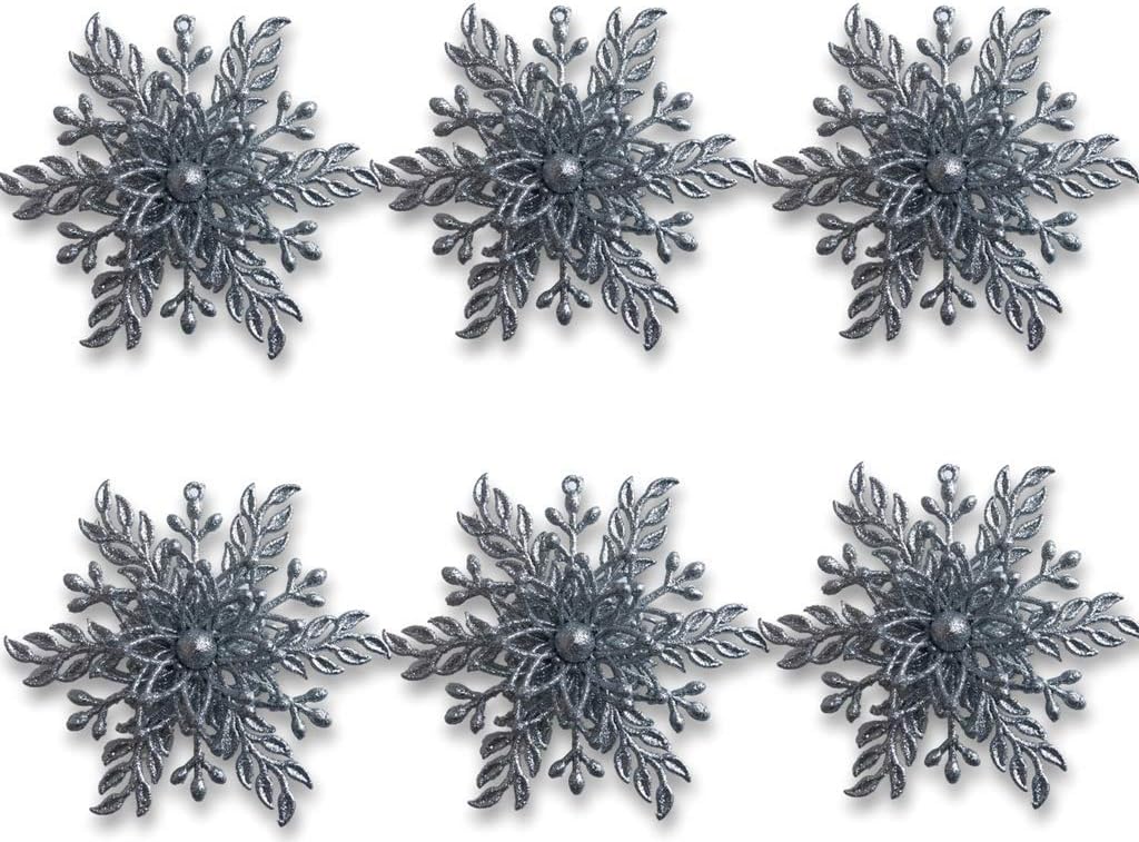 シルバースノーフレークOrnaments &ndash; Glitteredクリスマス装飾 &ndash; 3 - D Looking Snowflakes