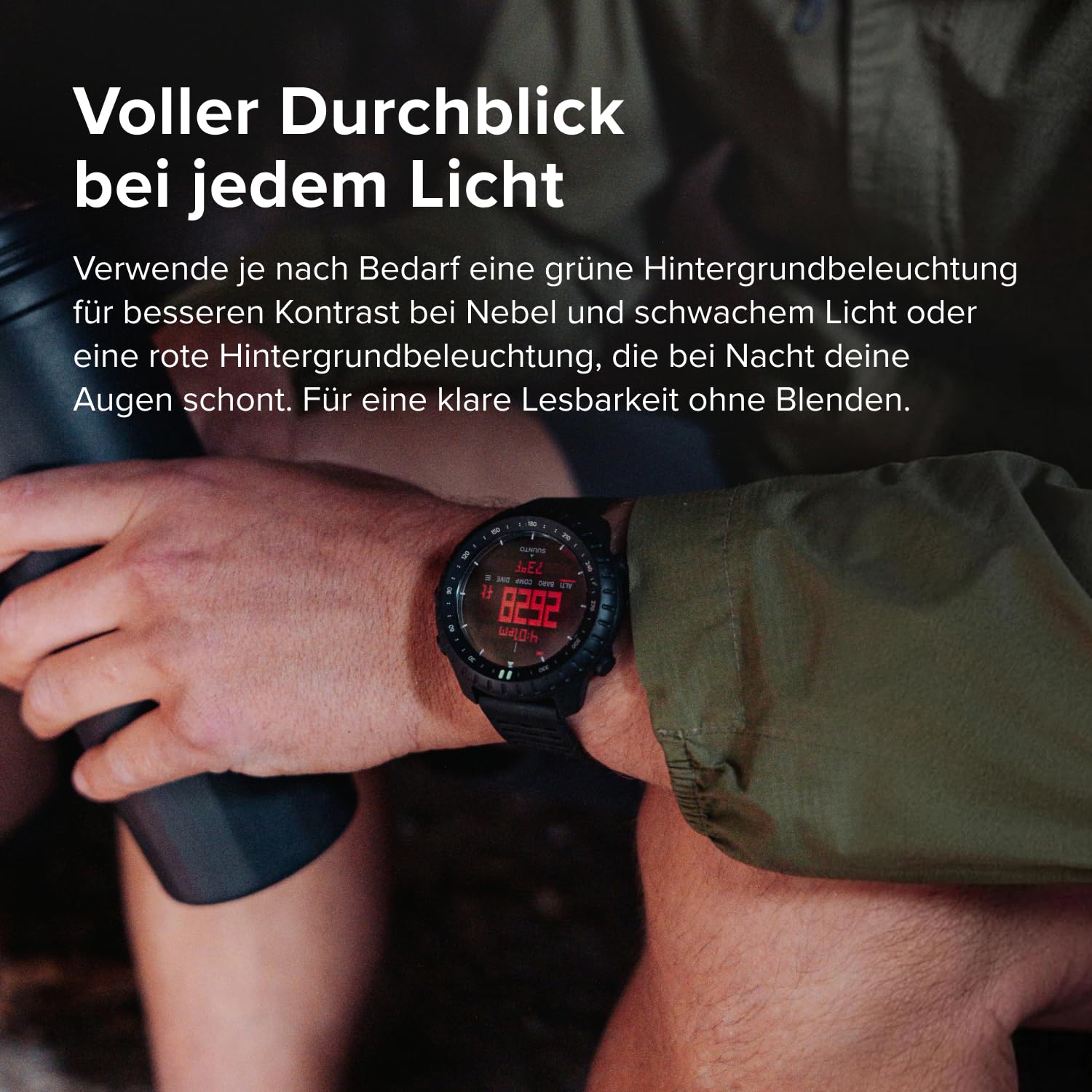 SUUNTO Core 2 Outdoor-Uhr, 10 ATM wasserdicht, 15 Mon. Akku | Höhenmesser, Barometer, Kompass, Sturmwarnung, rot/grüne Hintergrundbeleuchtung, Schrittzähler, SUUNTO‑App, Schwarz