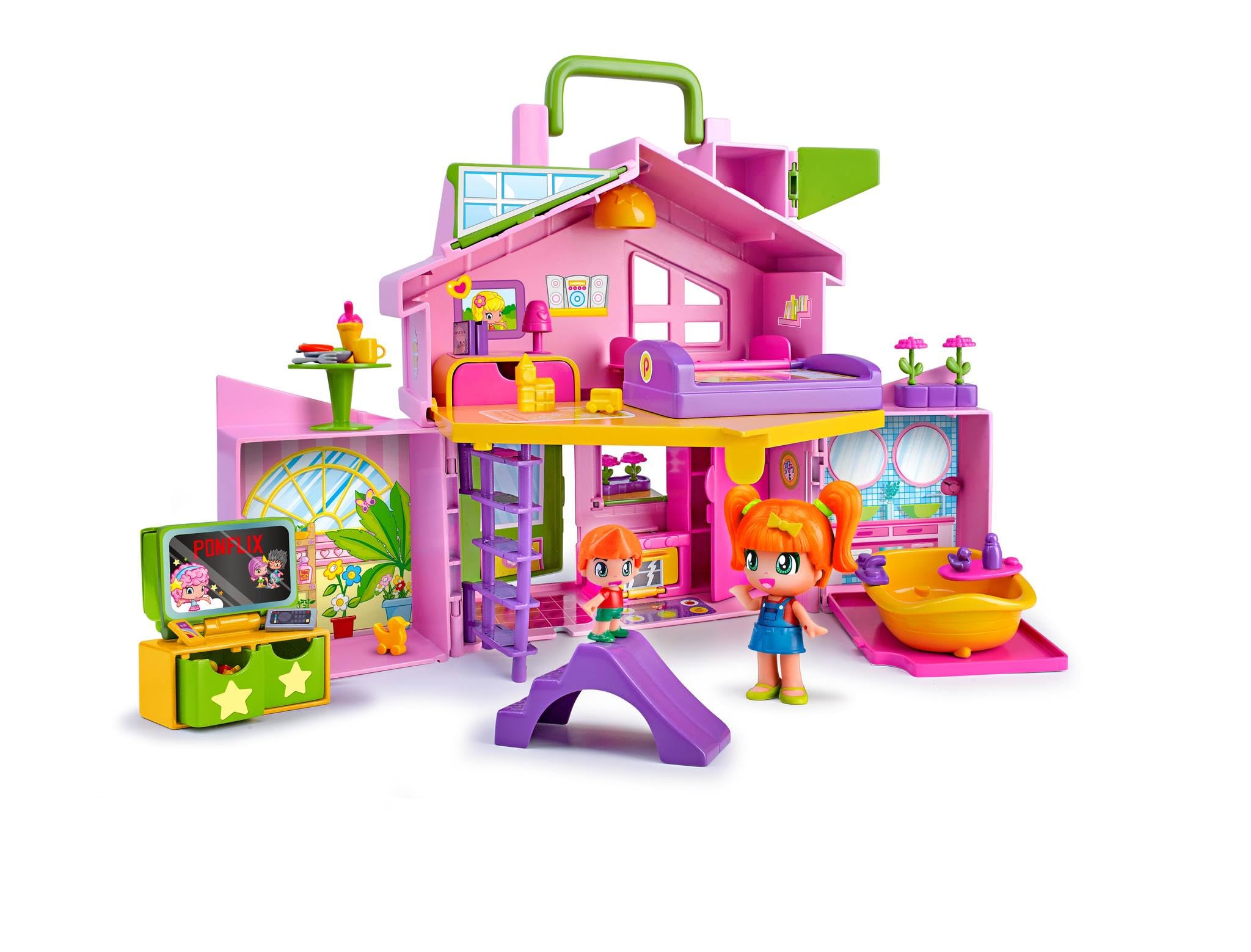 Pinypon - Pink Case, Large Folding Dollhouse with Many Different Rooms and Accessories for Daily Life, for Riding a Mini Doll City, + 4 Years, Famous (700017012)