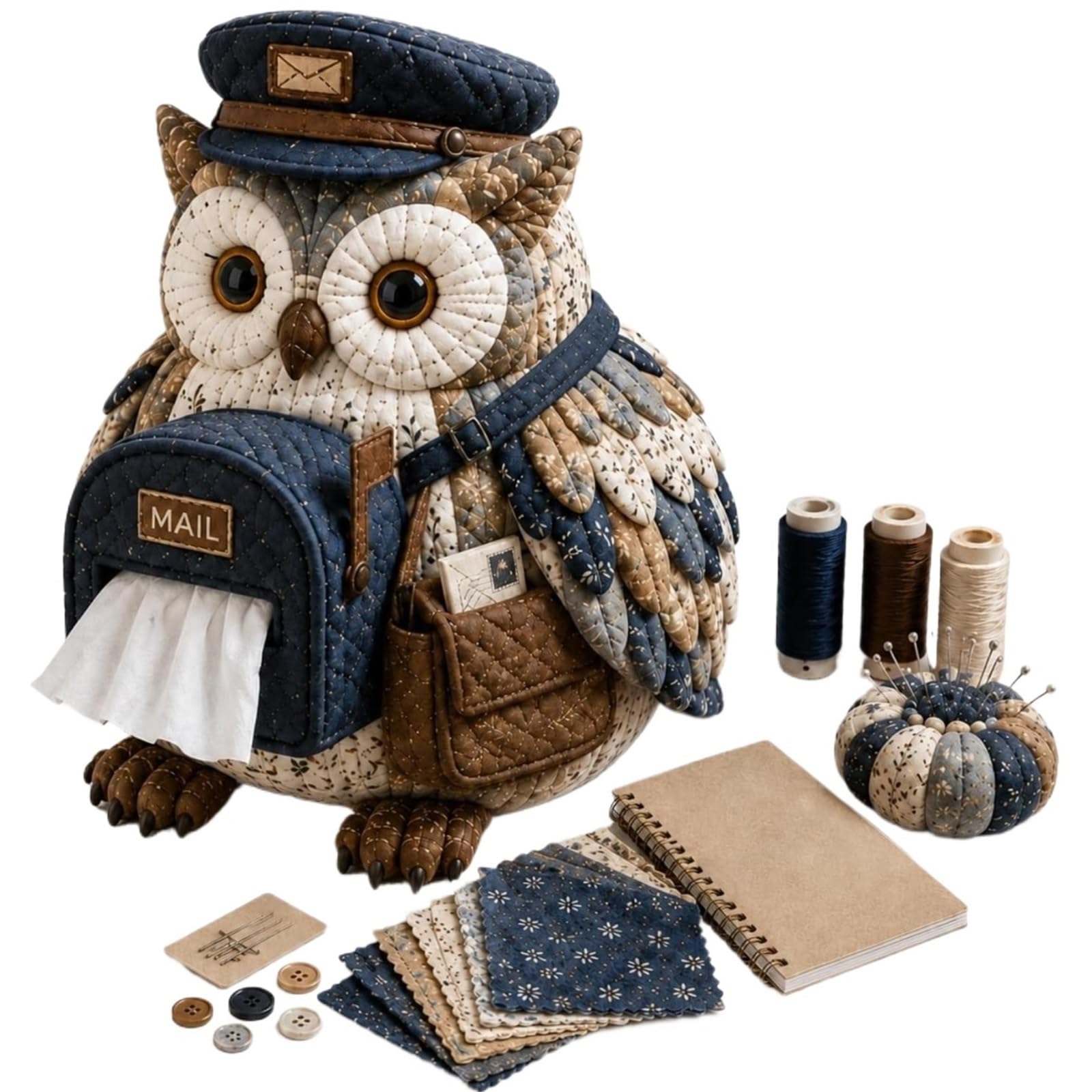 QAZWZG Wise Owl Quilted Tissue Box DIY Sewing Kit Wise Owl Quilted Tissue Box DIY Sewing Kit, Patchwork Animal, Handmade Owls