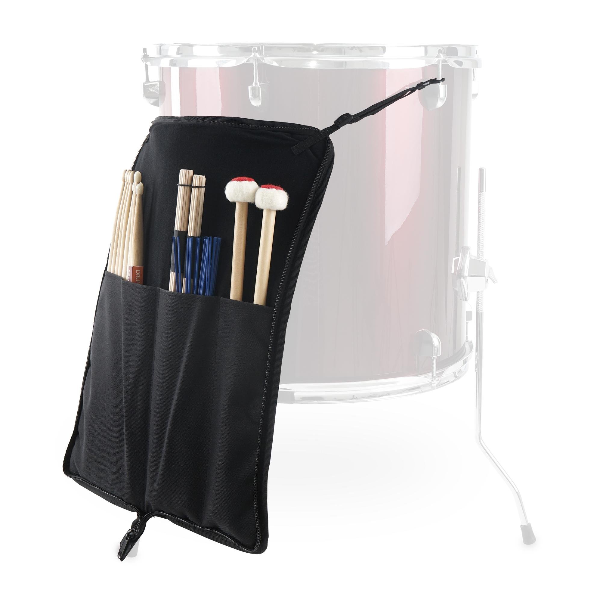 XDrum Drumsticktasca - Borsa Robusta per Bacchette - Scomparti Interni Divisi - Tasca Esterna Applicata - Tracolla Regolabile - Nero