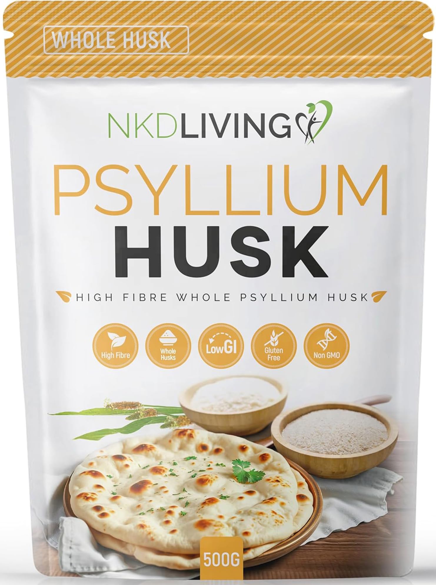 Whole Psyllium Husks 500g – 100% Natural High Fibre Supplement – Digestive & Gut Health Support – Vegan, Gluten Free – Keto Baking & Smoothies