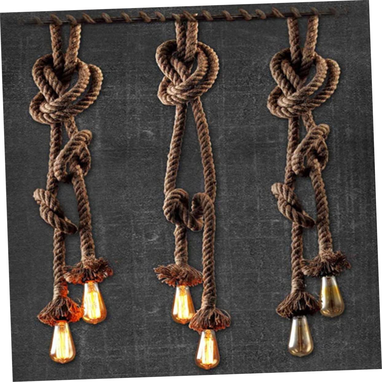 jojofuny 0.5M Rustic Double Heads Rope Pendant Light Vintage Hanging Lamp for Bedroom Cafe Restaurant Bar Decoration Base Unique Home Lighting