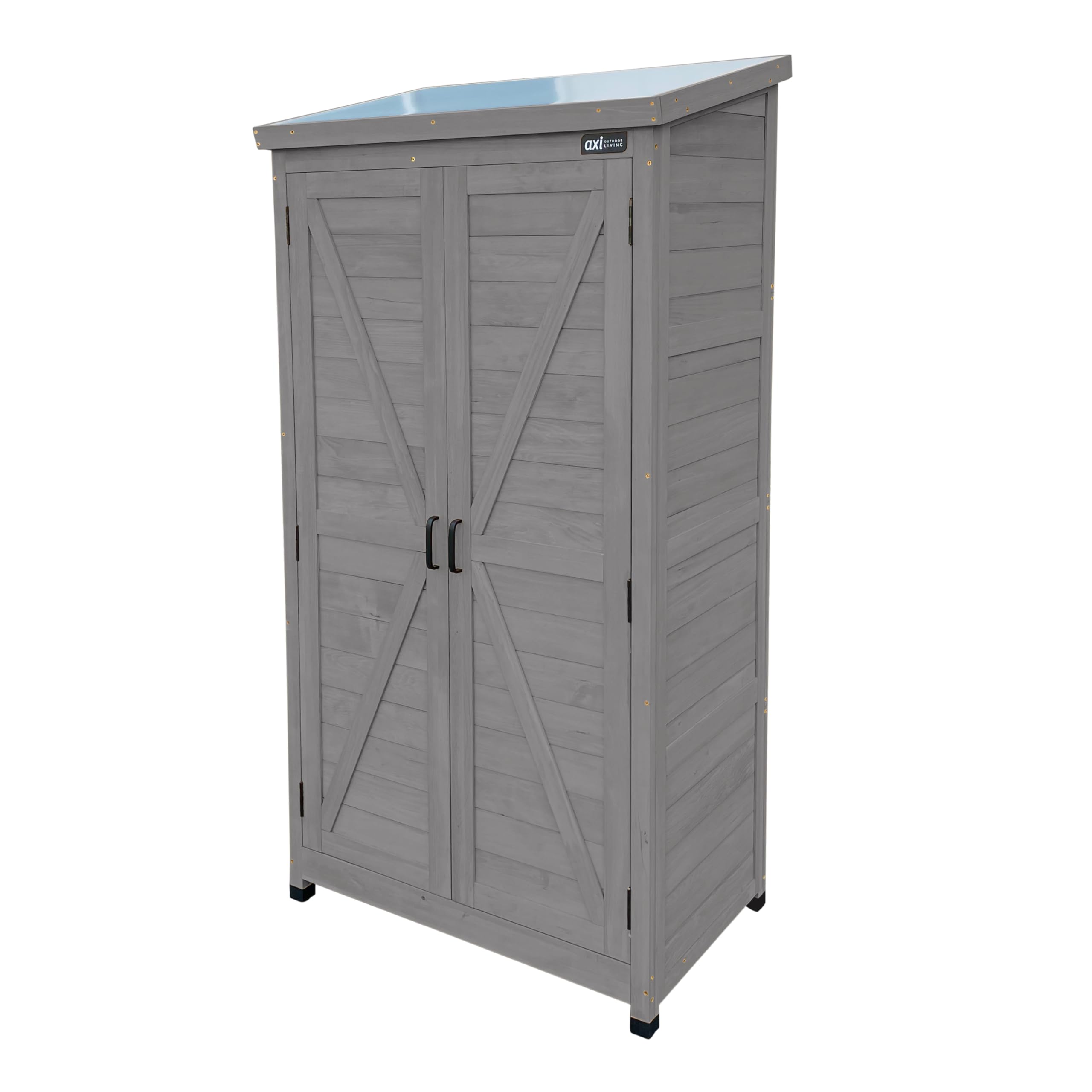 Armoire de jardin en bois gris pour aménager votre terrasse et ranger l'outillage de cour