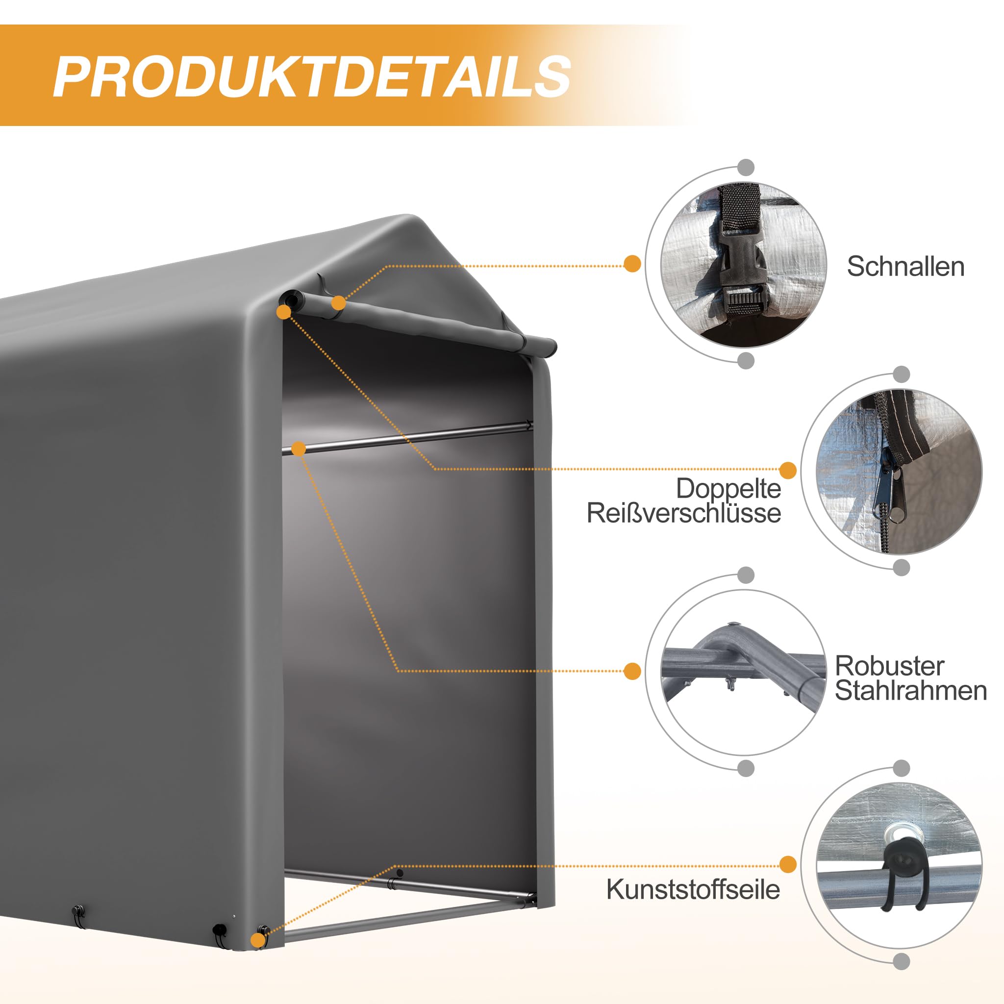 Garage per bicicletta 187 x 100 x 160 cm telaio in acciaio nero verniciato a polvere tenda resistente alle intemperie