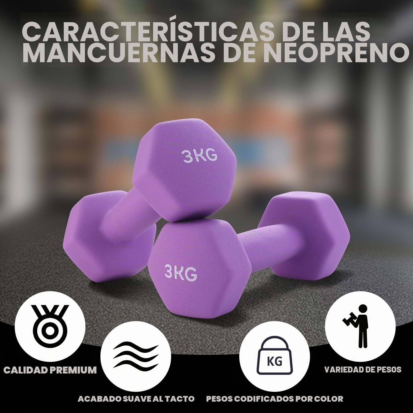 Juego de Mancuernas Hexagonales con Soporte,2 x Mancuernas 3/2/1.5/1kg, Pesas Gimnasio en Casa para Fitness, y Ejercicios de Fuerza y Tonificación, Mujeres y Hombres