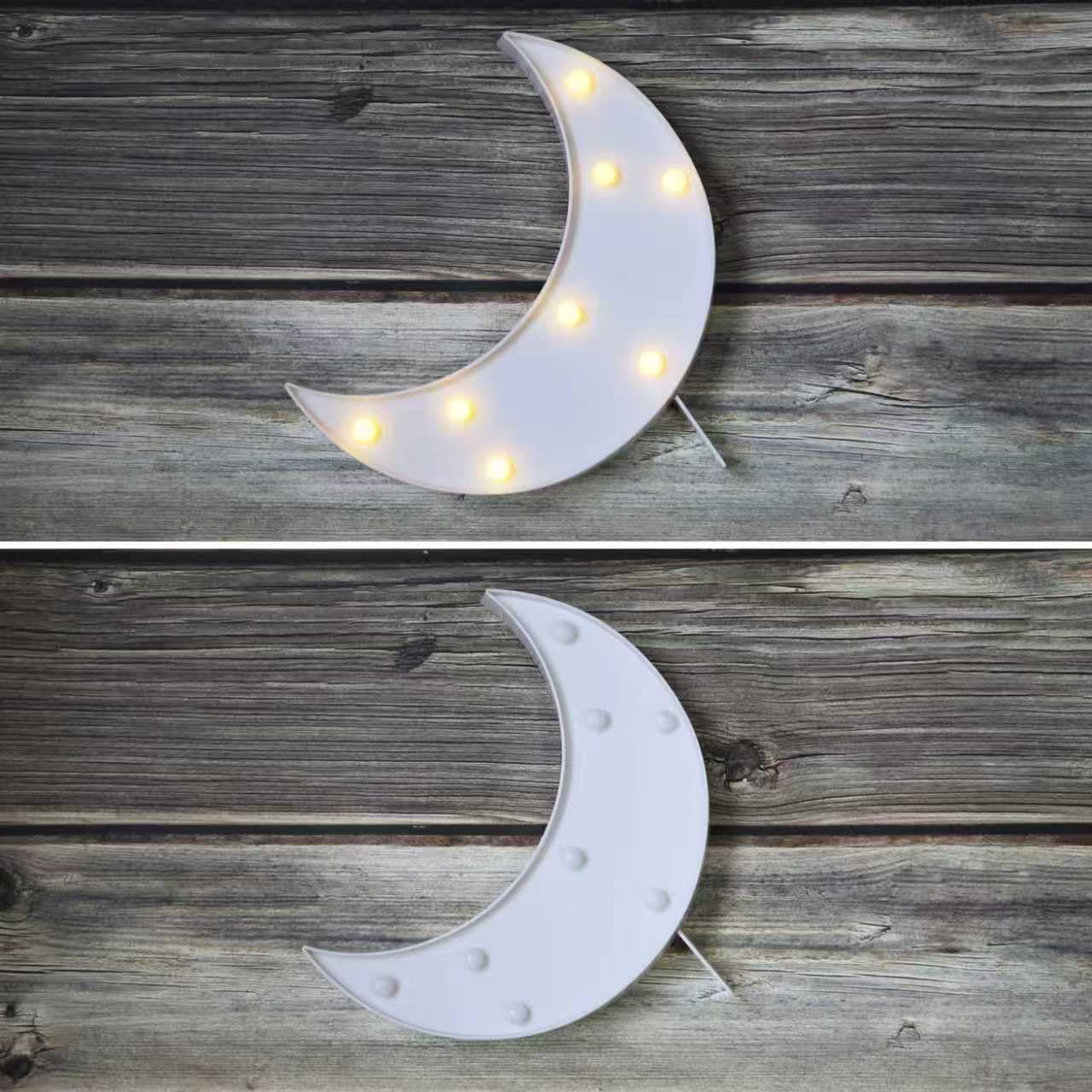 LED Moon Shaped Marquee Signs, Light Up Moon Night Lights Battery Operated Warm White Crescent Moon Lamp for Bedroom, Christmas, Birthday Party Decor-Moon(White)