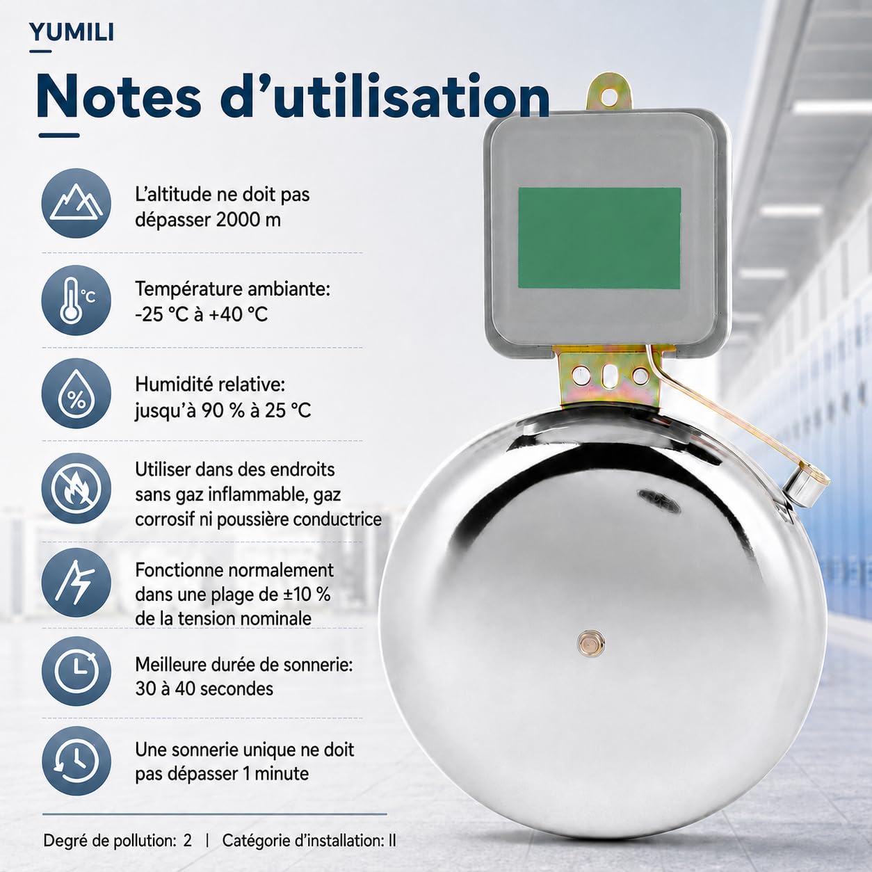 Cloche Électrique, 150mm AC 220V Cloche d'École en Acier Inoxydable Externe, Sans Étincelles Sonnette pour Fixation Murale pour Cloche Service pour les Hôtels, les Écoles, Usine