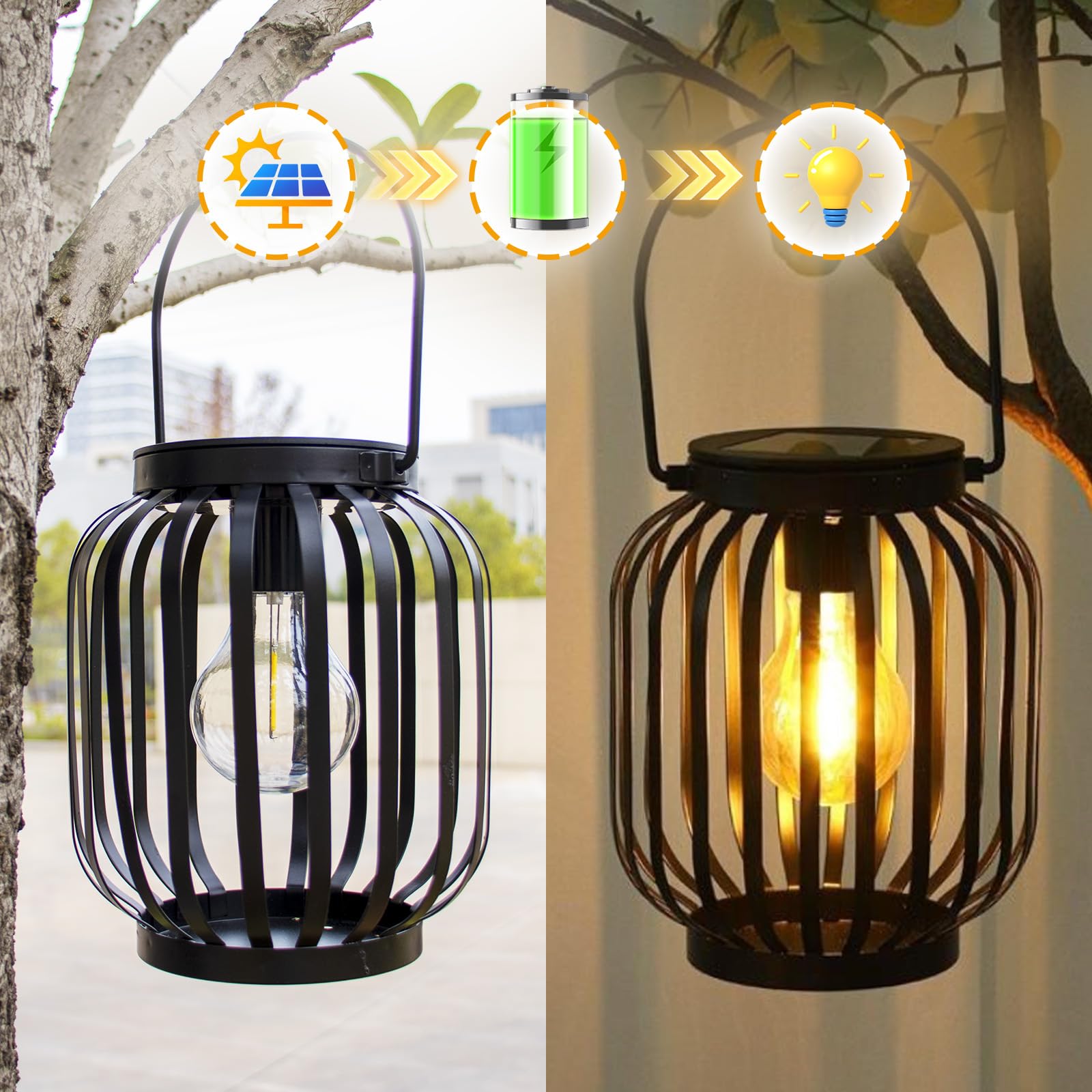 Lanterna con lampada a LED - Alimentata da pannello solare, non sono necessarie batterie, bella luce riflettente esterna in giardino e interno in casa, impermeabile