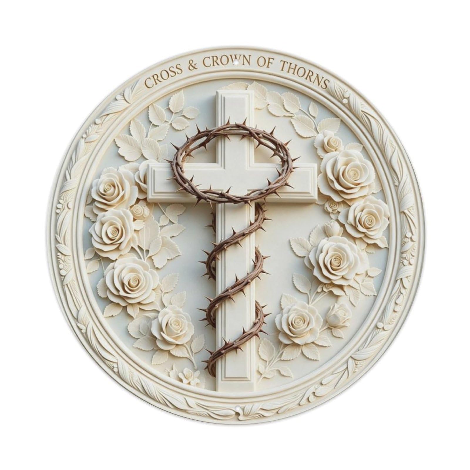 Cross & Crown of Thorns Metal Tin Sign Plaque