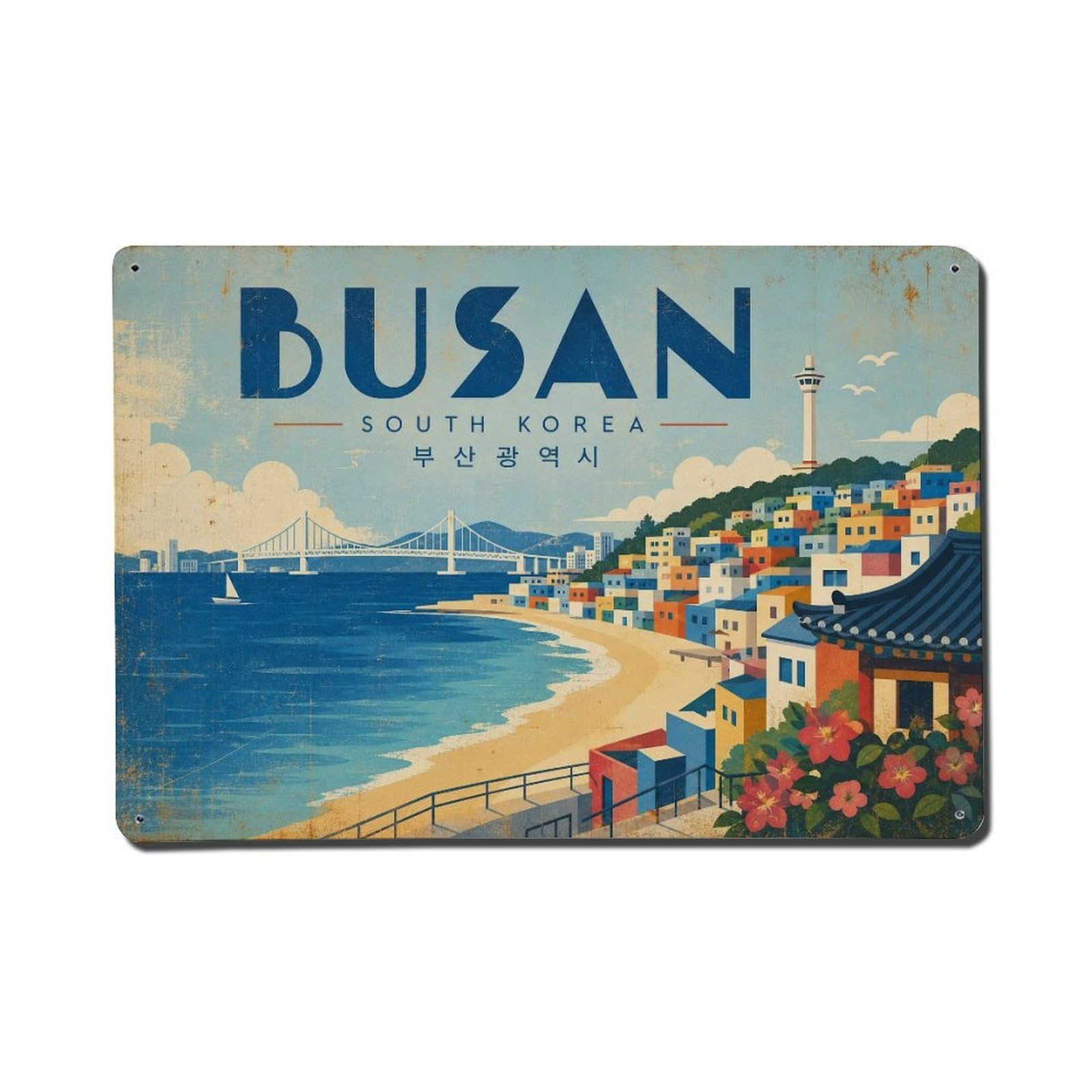 Huiyhb 8X12inch(20X30cm) Travel Vintage Korea Busan Metal Tin Sign