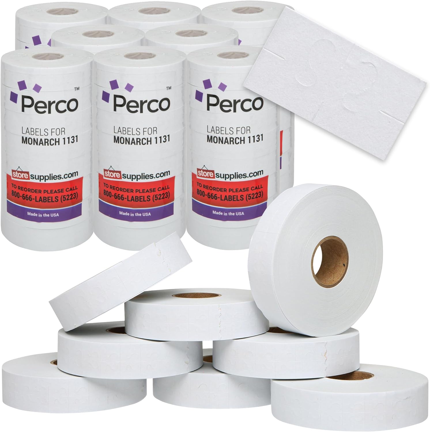 Perco White Pricing Labels for Monarch 1131 Price Gun – 8 Sleeves, 64 Rolls Value Pack - 160,000 Price Marking Labels – with Ink Rolls Included 8 Sleeves White
