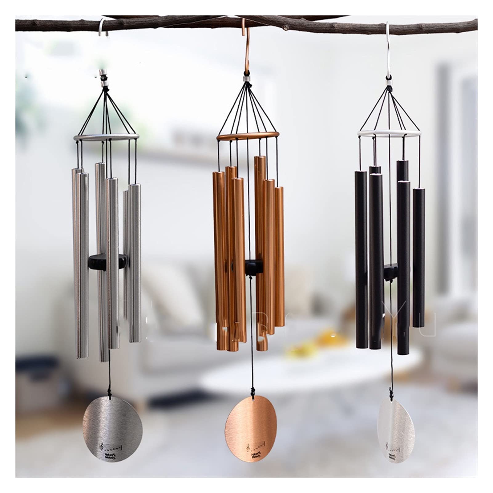 Haus eingerichtete Glocken Musik-Windspiel aus Metall mit sechs Röhren, 28 Zoll, Aluminiumrohr, Haus, Garten, draußen, frische Ornamente (Größe: 28 Zoll, Schwarz)